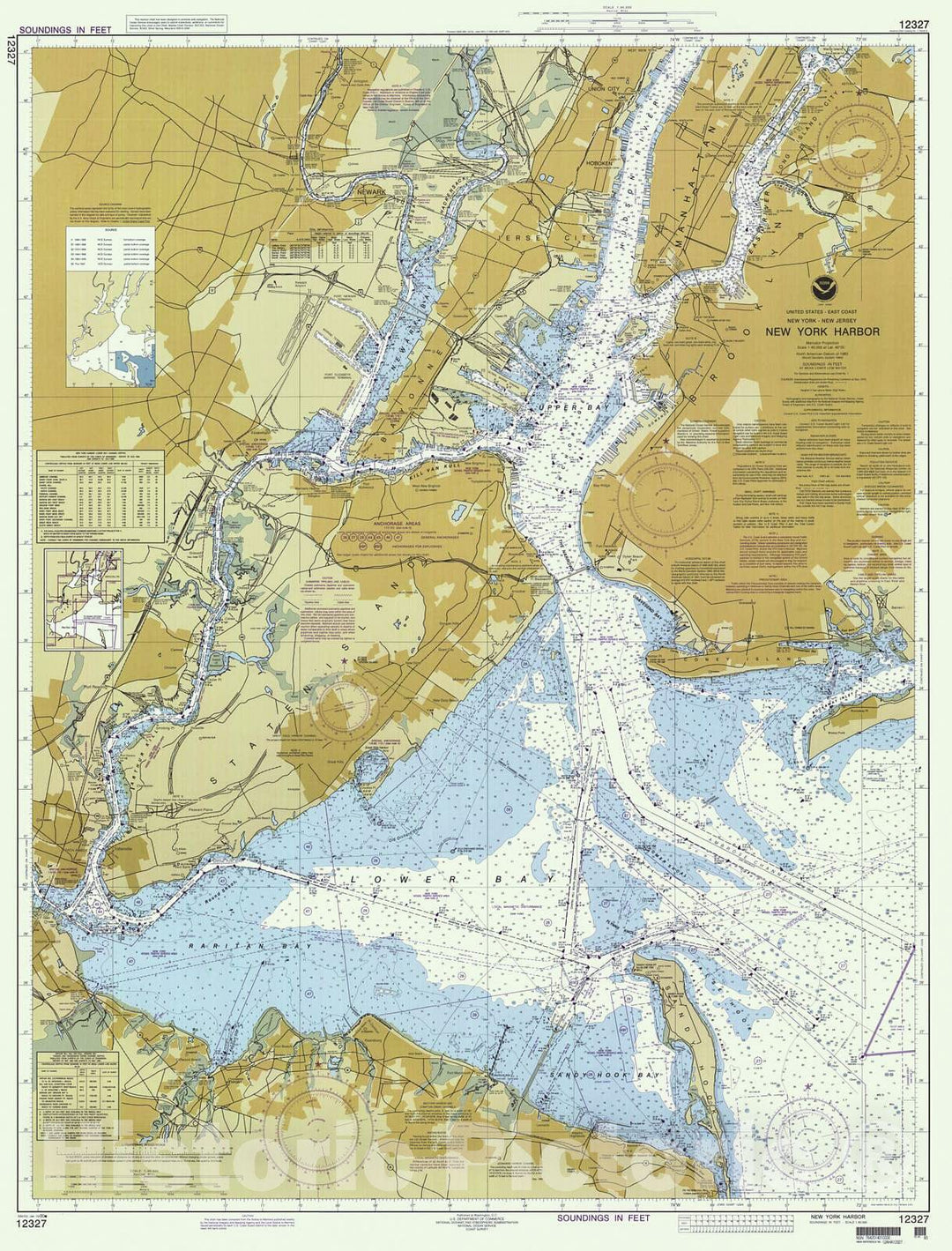 Historic Nautical Map - New York Harbor, 2000 NOAA Chart - New York, New Jersey (NY, NJ) - Vintage Wall Art