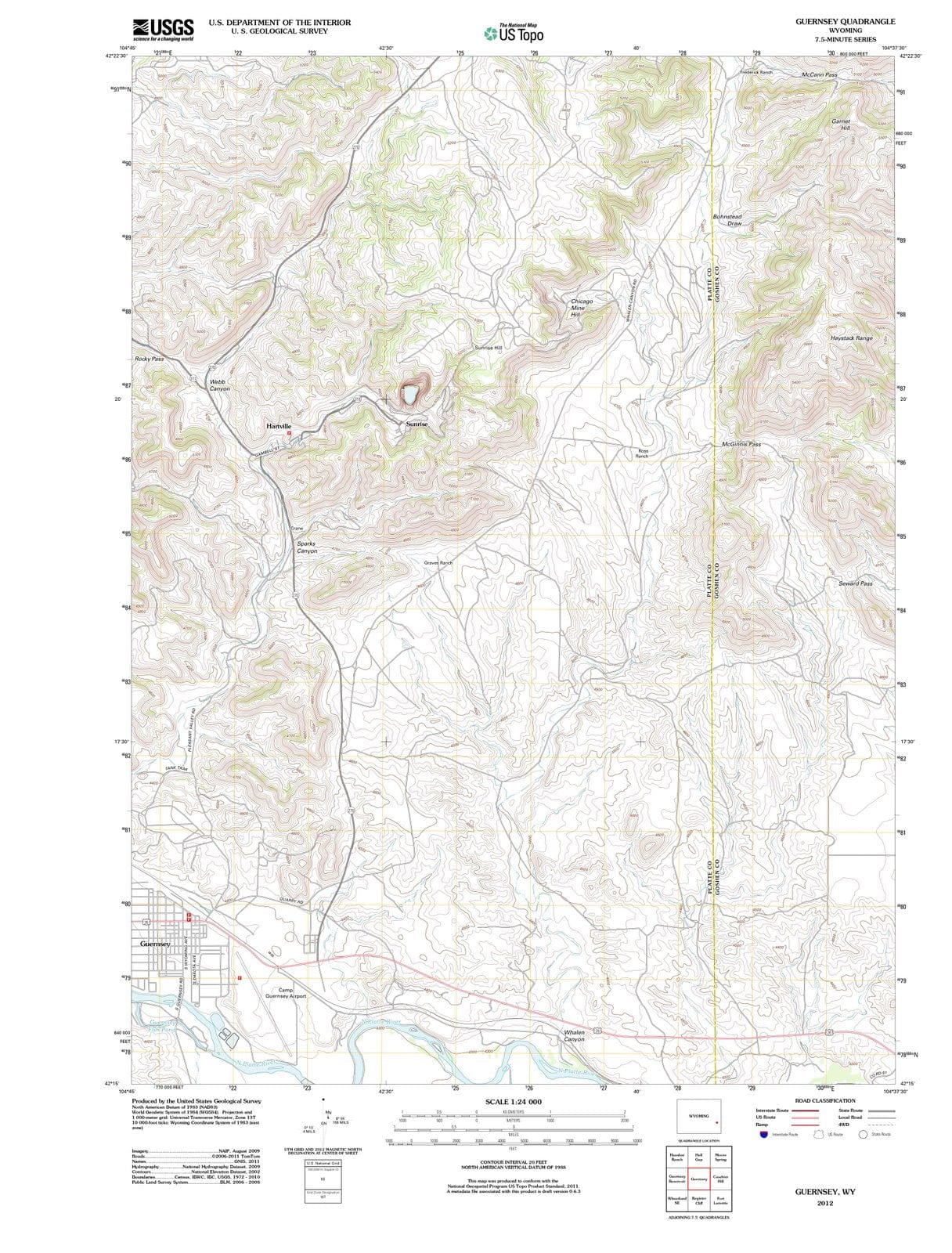 2012 Guernsey, WY - Wyoming - USGS Topographic Map