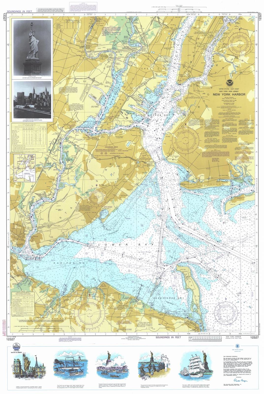Historic Nautical Map - New York Harbor, 1986 NOAA Chart - New York, New Jersey (NY, NJ) - Vintage Wall Art