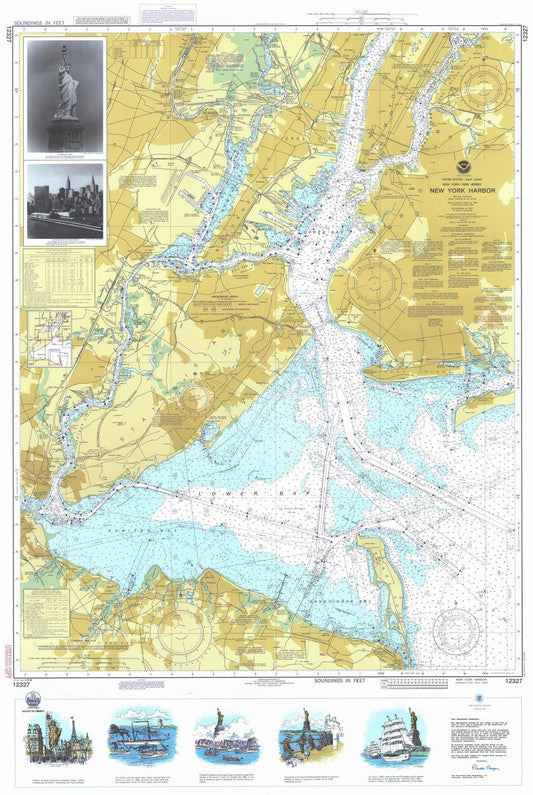 Historic Nautical Map - New York Harbor, 1986 NOAA Chart - New York, New Jersey (NY, NJ) - Vintage Wall Art
