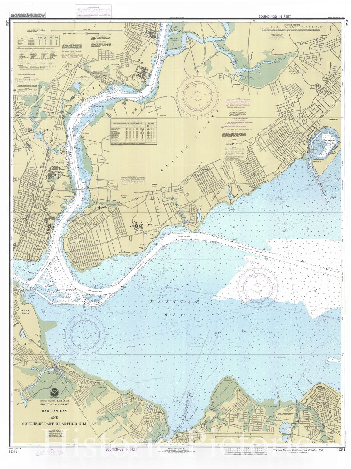 Historic Nautical Map - Raritan Bay And Southern Part Of Arthur Kill, 1990 NOAA Chart - New York, New Jersey (NY, NJ) - Vintage Wall Art