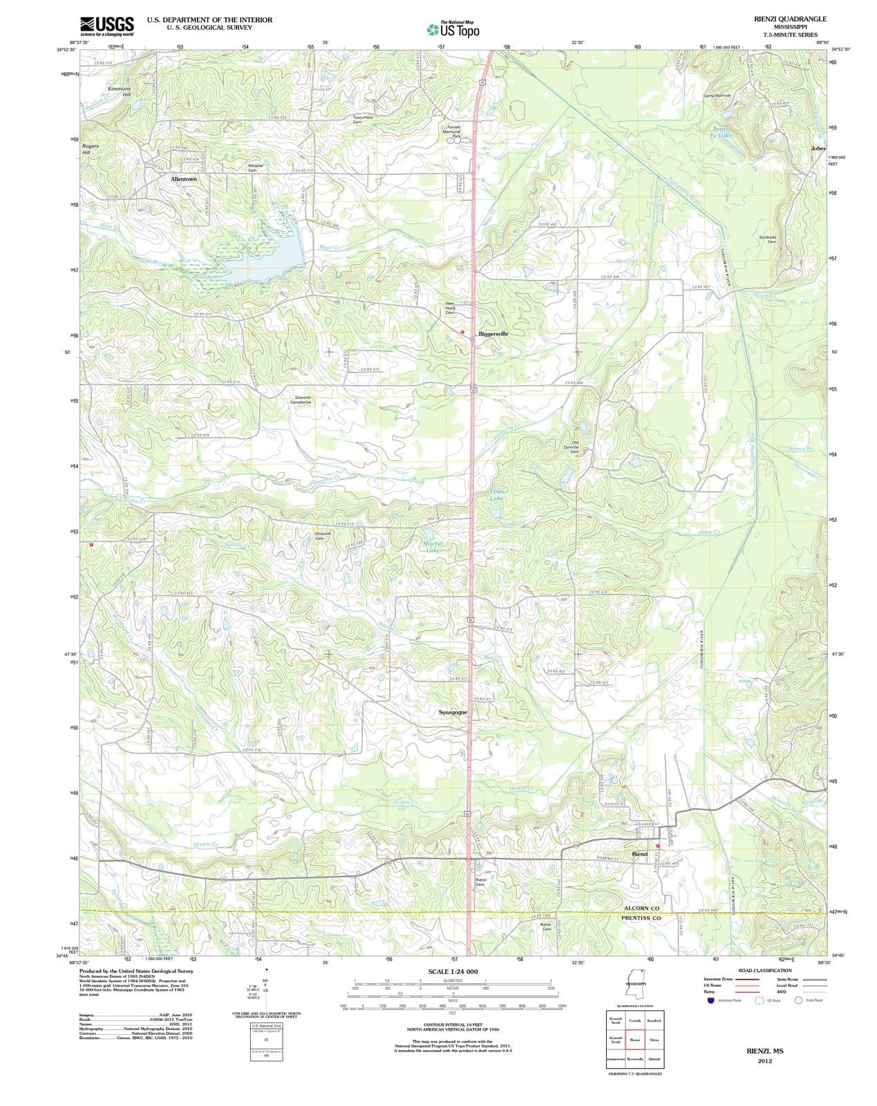 2012 Rienzi, MS - Mississippi - USGS Topographic Map