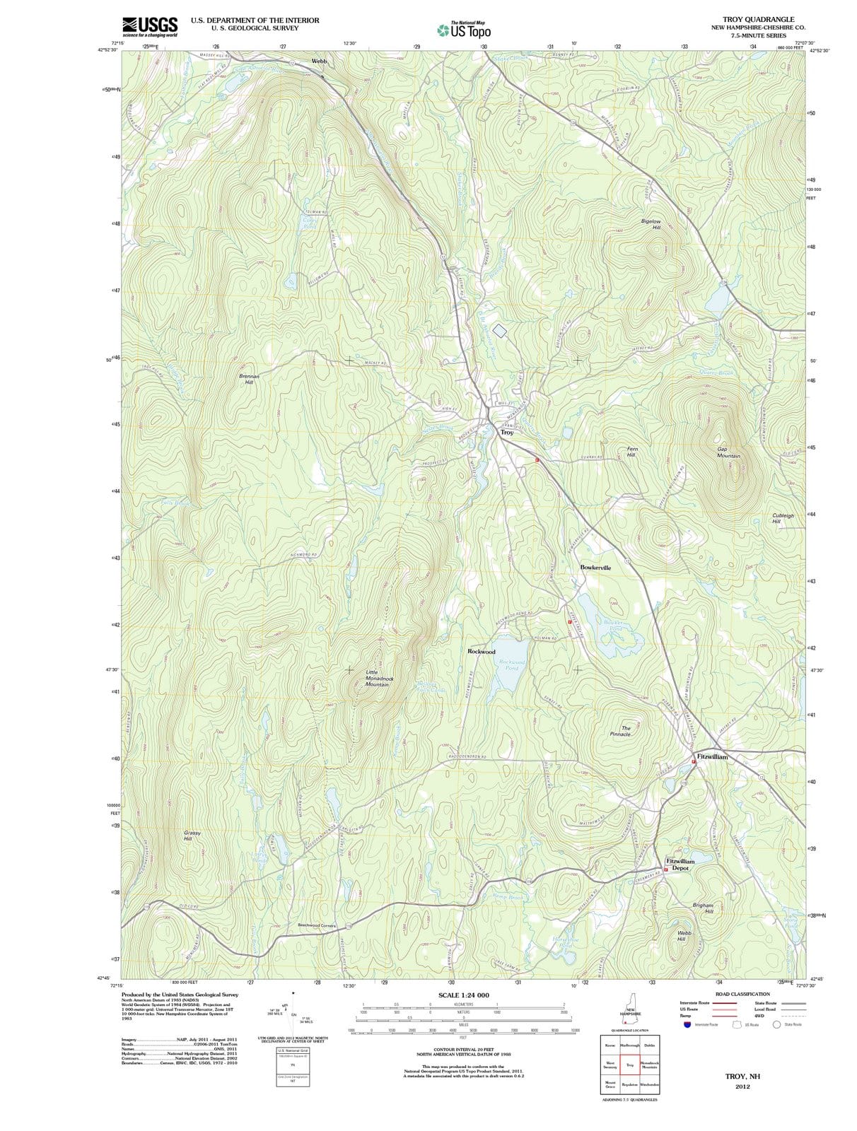 2012 Troy, NH - New Hampshire - USGS Topographic Map