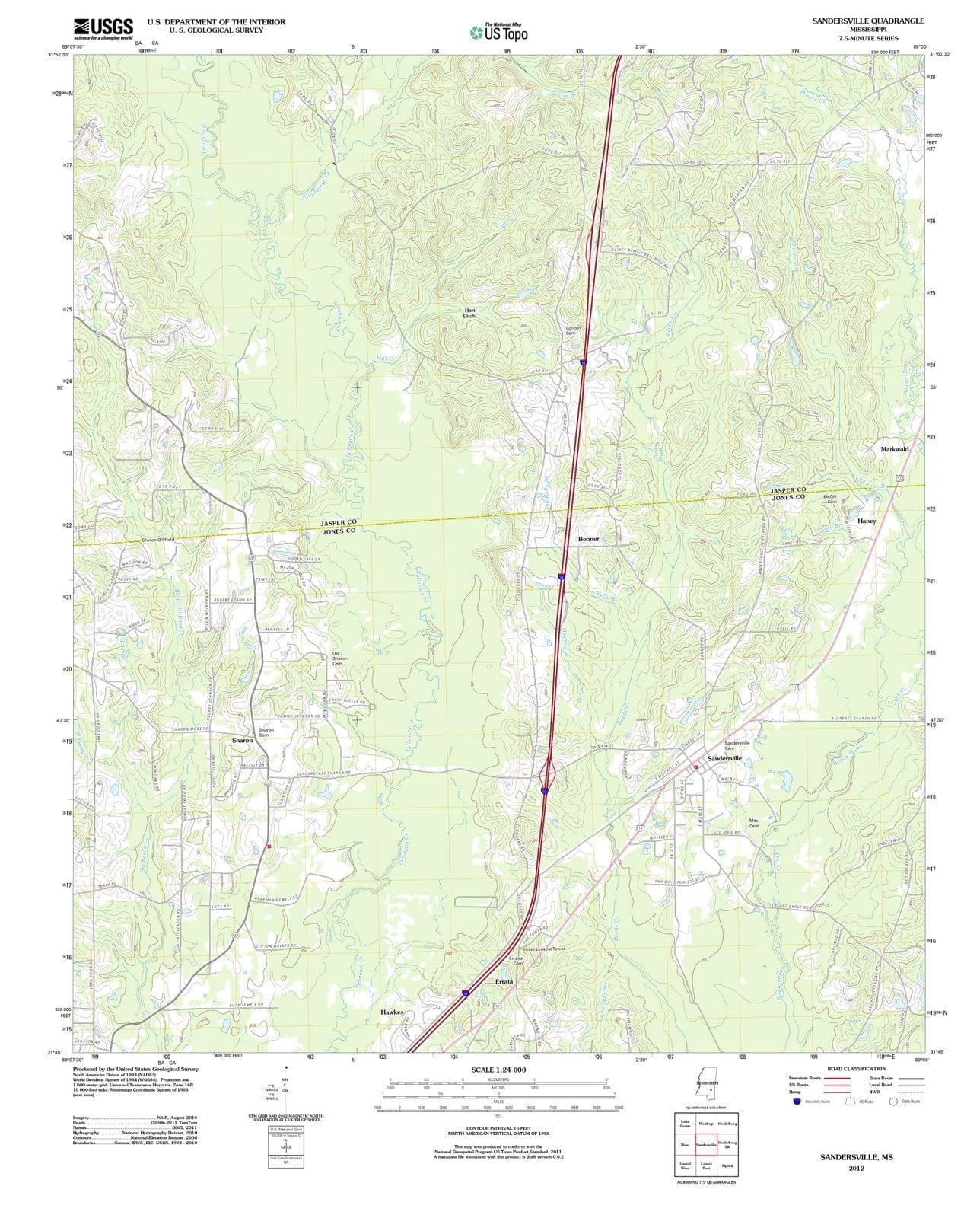2012 Sandersville, MS - Mississippi - USGS Topographic Map