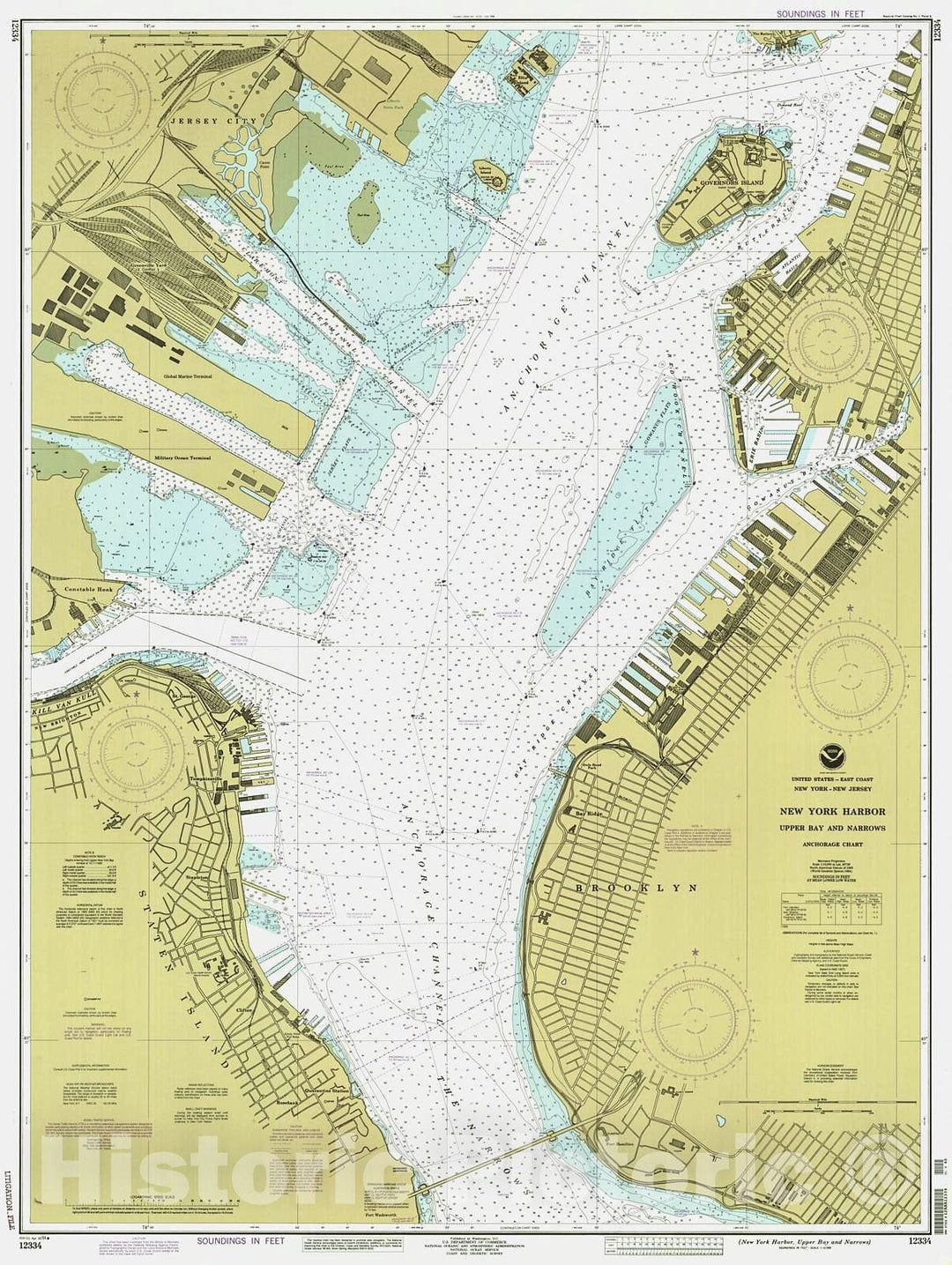 Historic Nautical Map - New York Harbor Upper Bay And Narrows, 1994 NOAA Chart - New York, New Jersey (NY, NJ) - Vintage Wall Art
