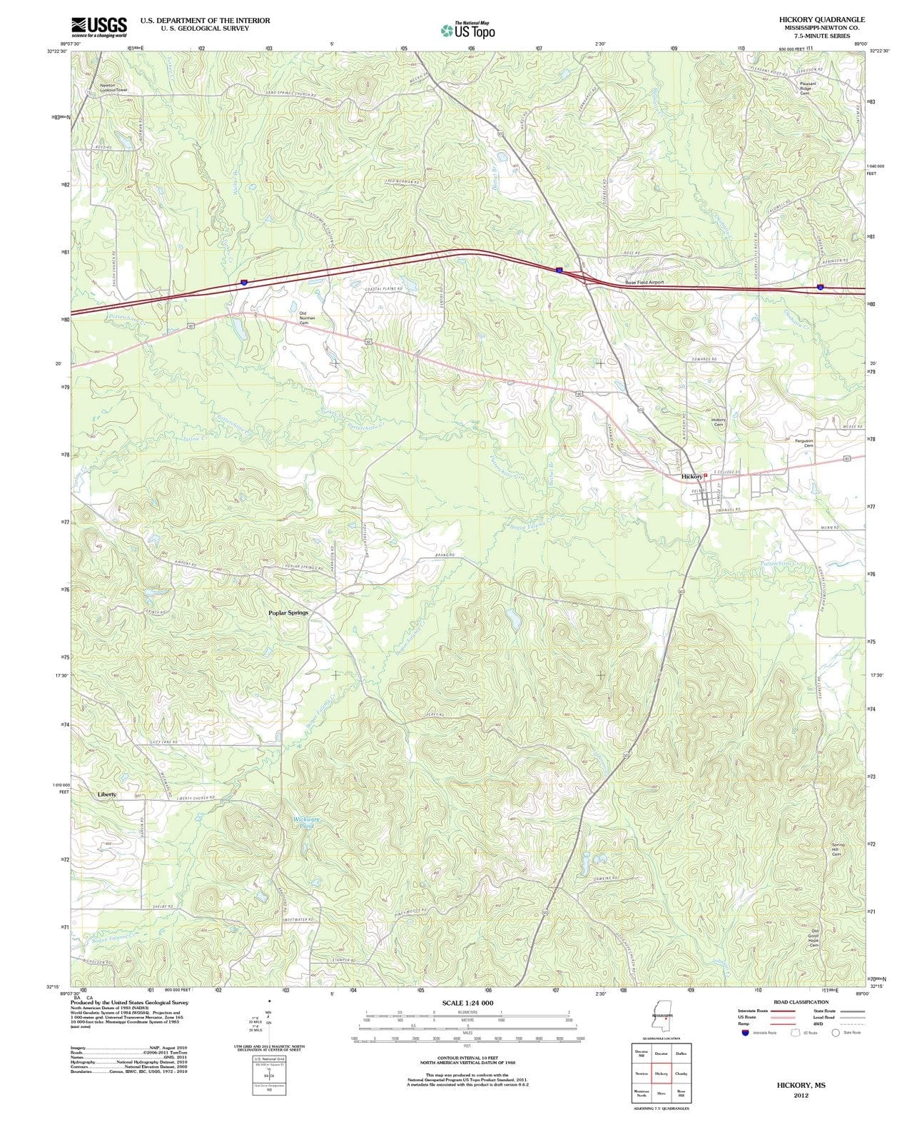 2012 Hickory, MS - Mississippi - USGS Topographic Map