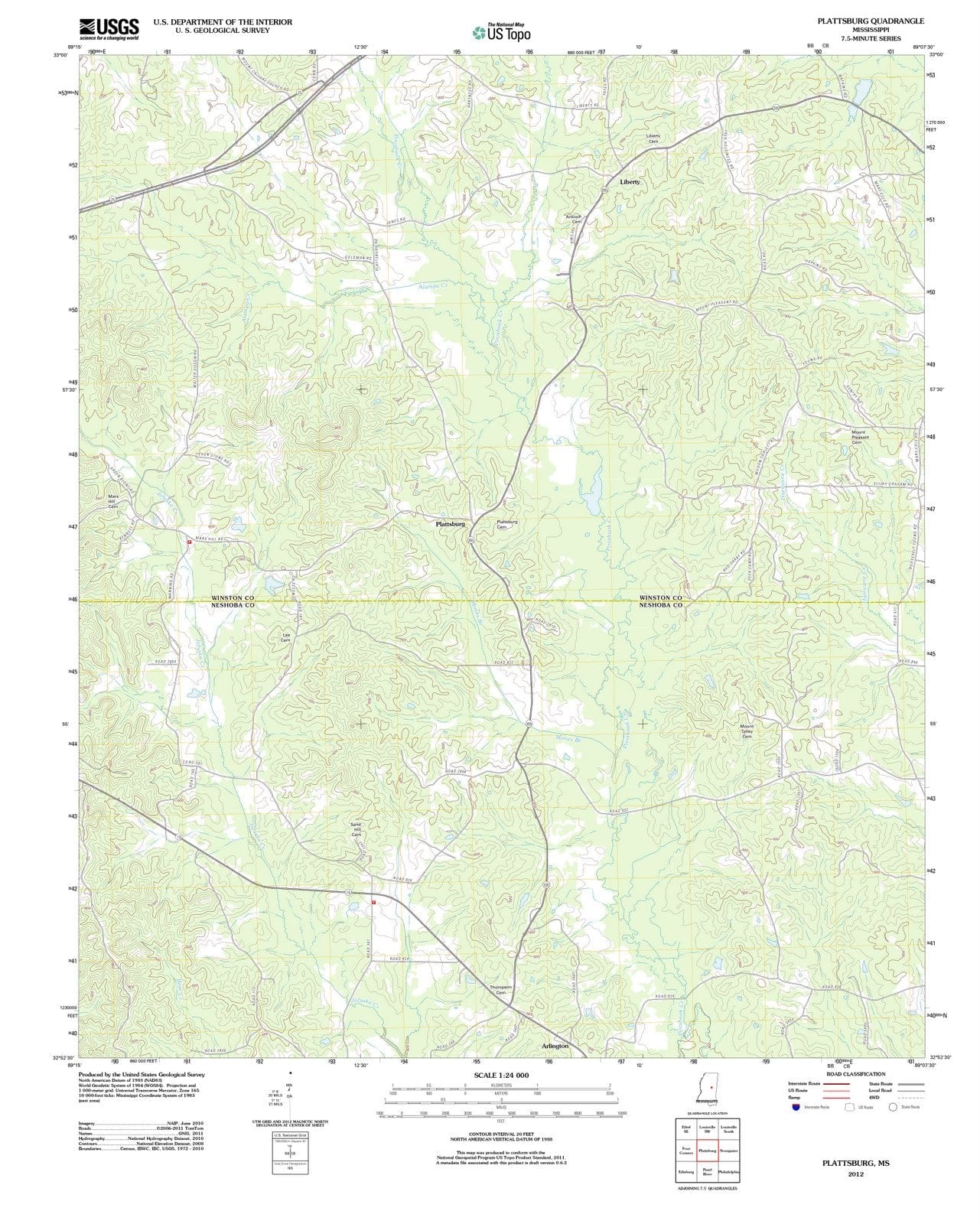2012 Plattsburg, MS - Mississippi - USGS Topographic Map
