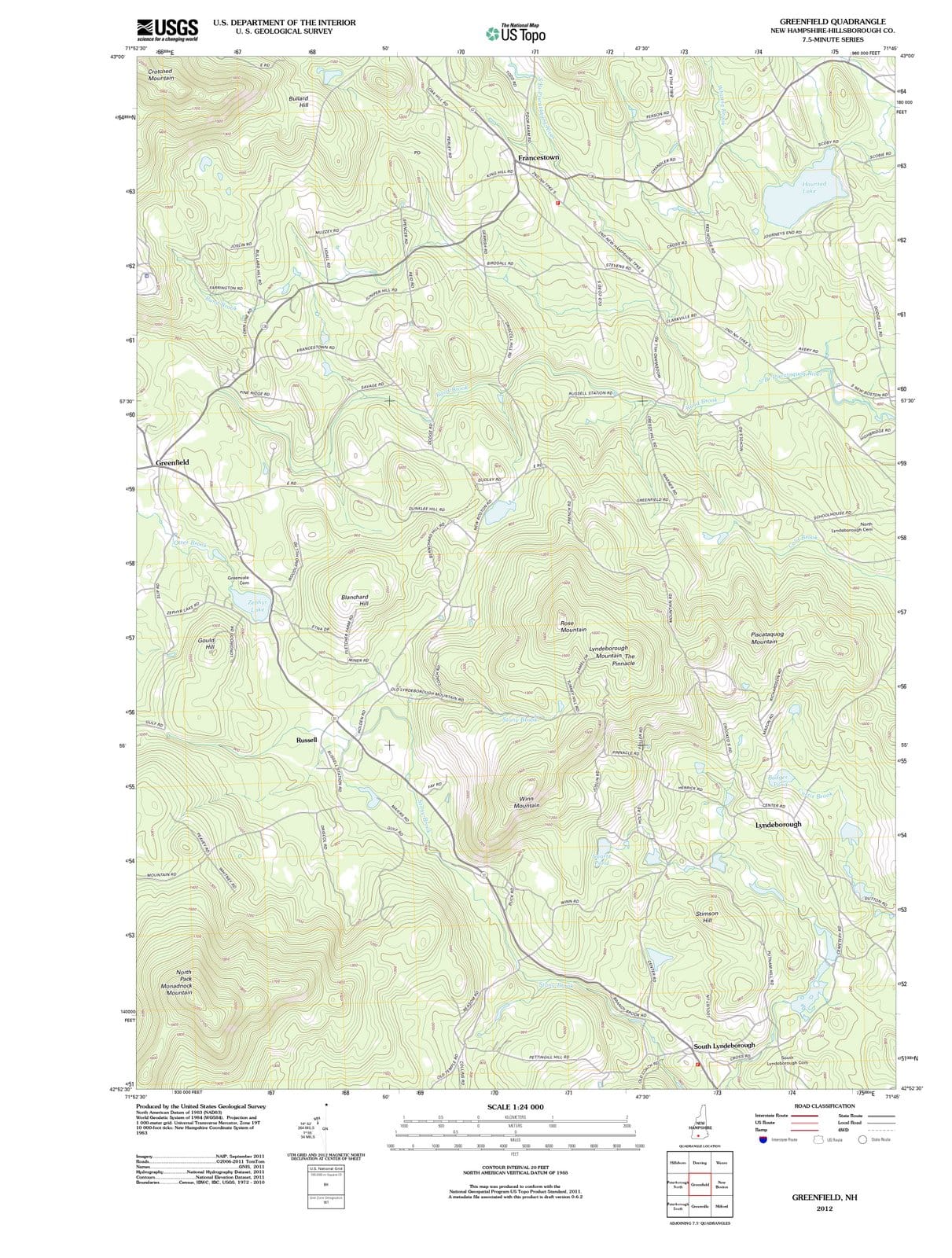 2012 Greenfield, NH - New Hampshire - USGS Topographic Map