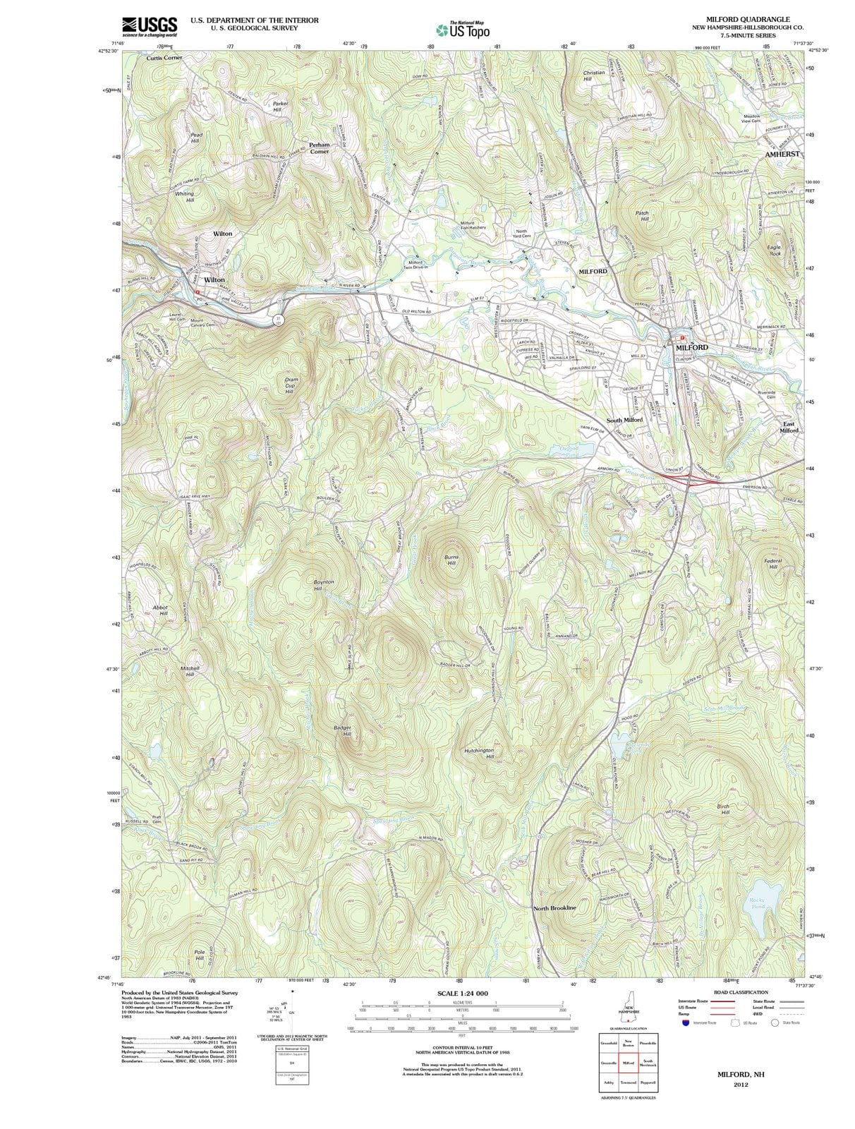 2012 Milford, NH - New Hampshire - USGS Topographic Map