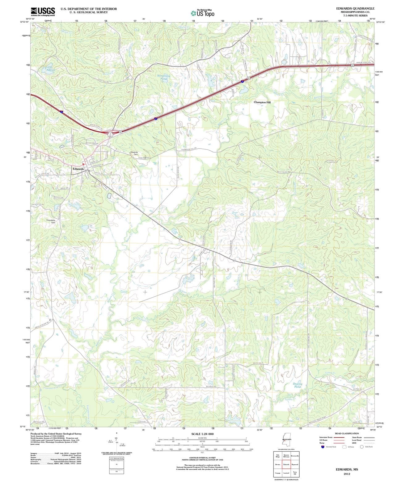 2012 Edwards, MS - Mississippi - USGS Topographic Map