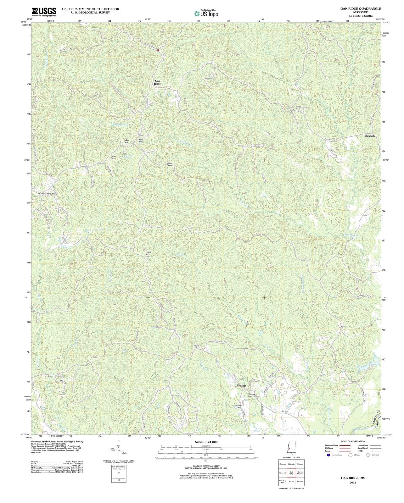 2012 Oak Ridge, MS - Mississippi - USGS Topographic Map
