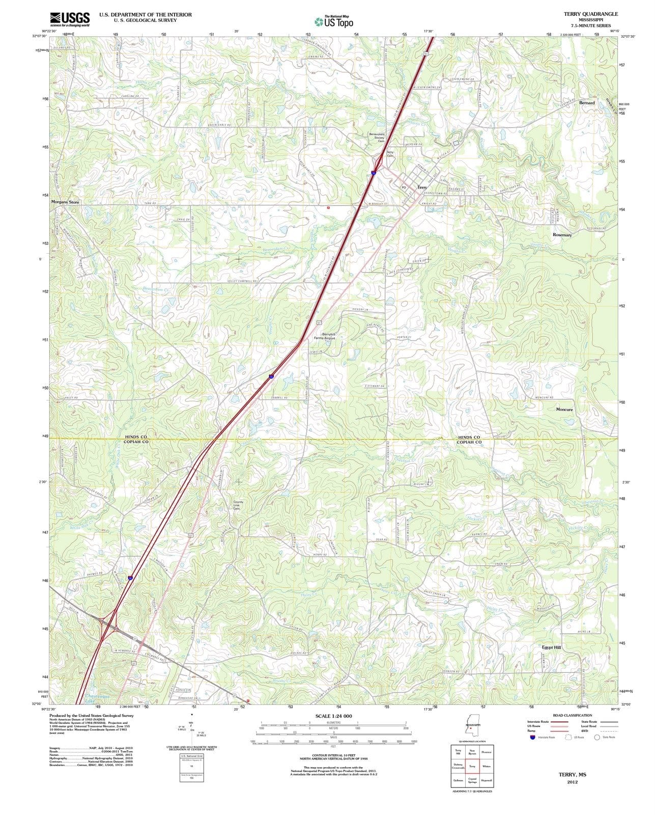 2012 Terry, MS - Mississippi - USGS Topographic Map