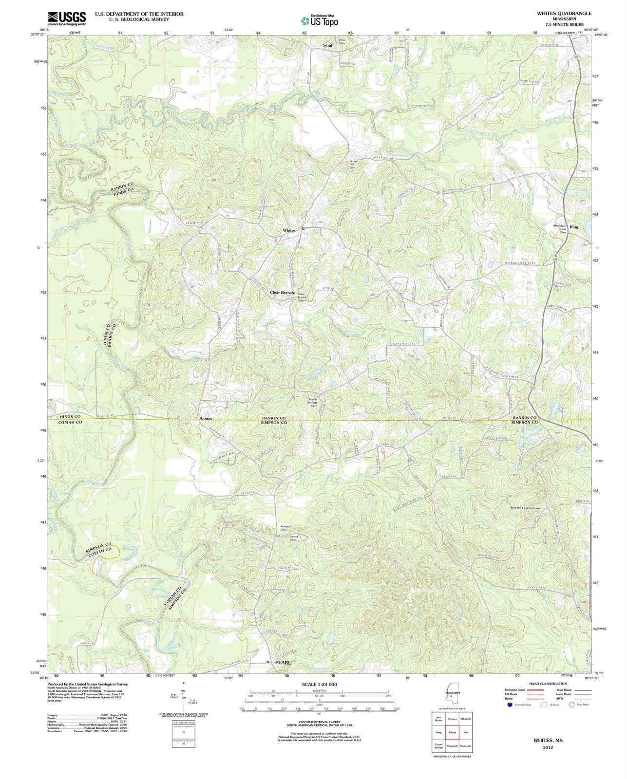 2012 Whites, MS - Mississippi - USGS Topographic Map