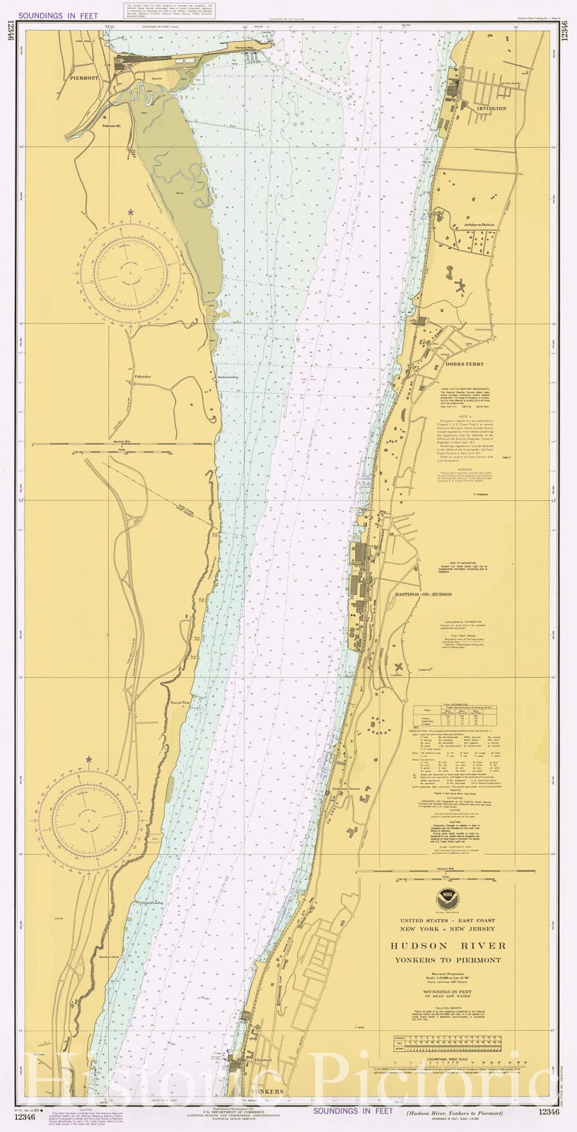 Historic Nautical Map - Hudson River - Yonkers To Piermont, 1984 NOAA Chart - New Jersey, New York (NJ, NY) - Vintage Wall Art