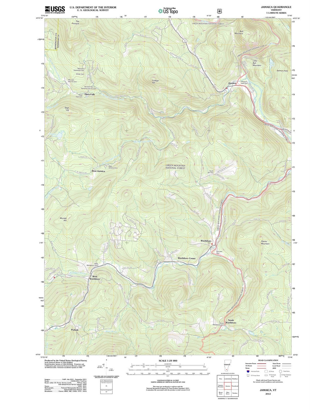 2012 Jamaica, VT - Vermont - USGS Topographic Map