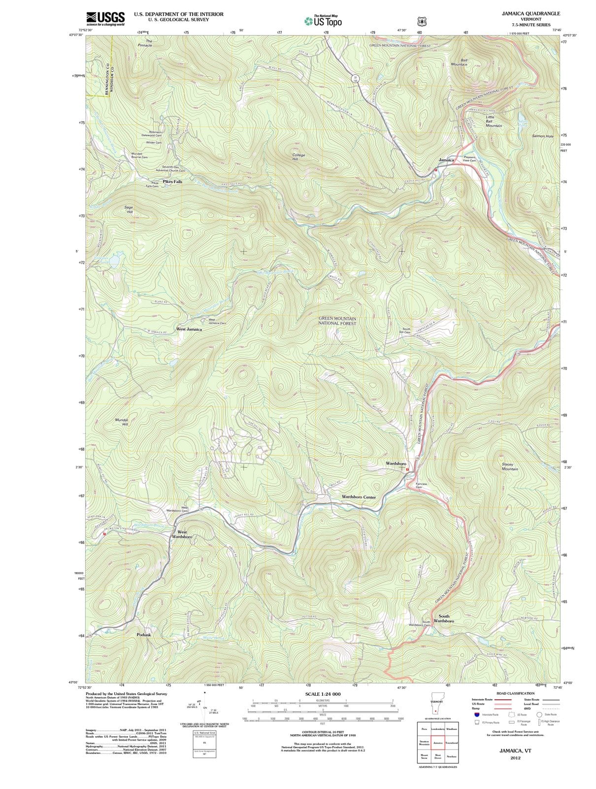 2012 Jamaica, VT - Vermont - USGS Topographic Map