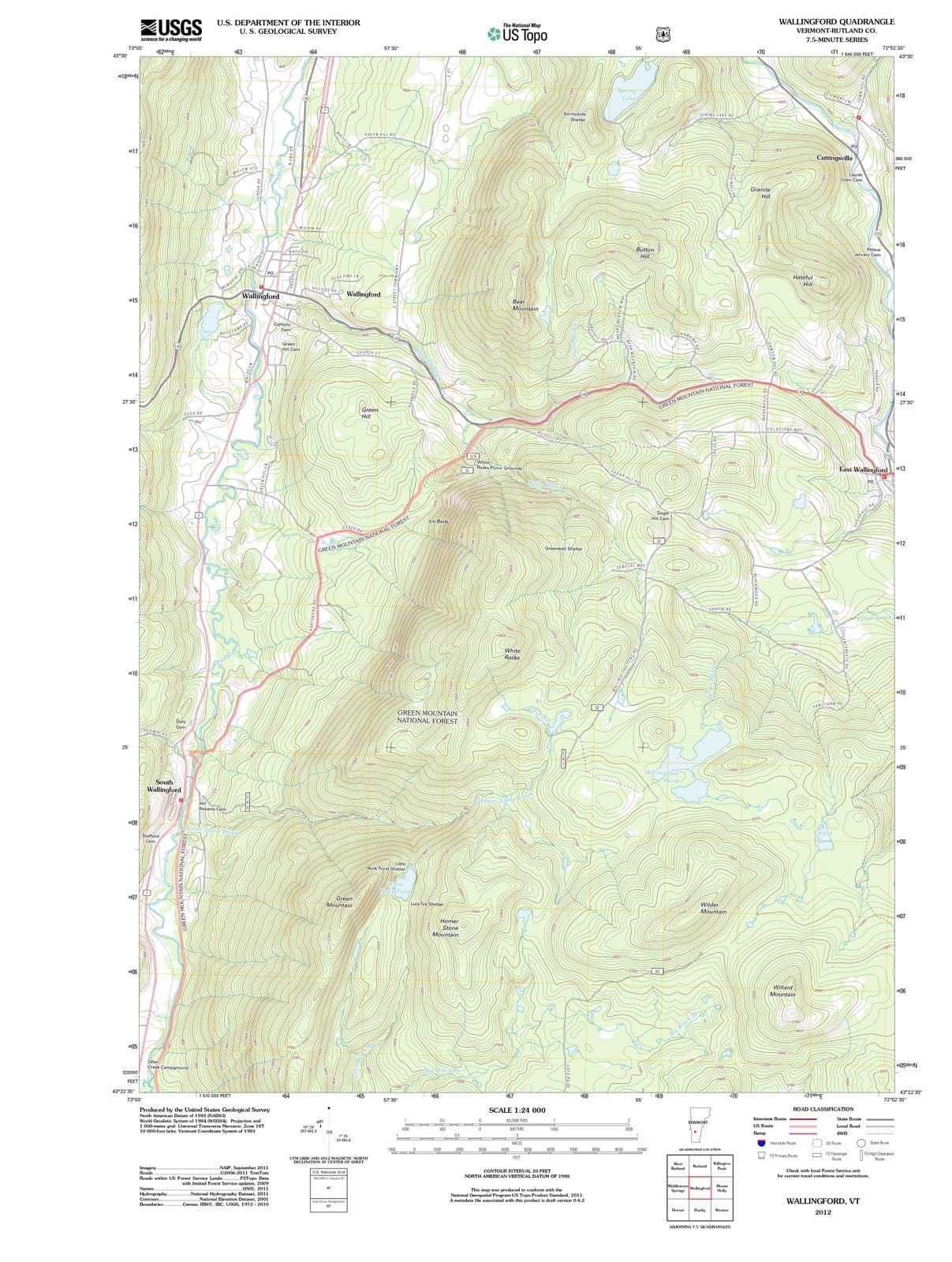 2012 Wallingford, VT - Vermont - USGS Topographic Map
