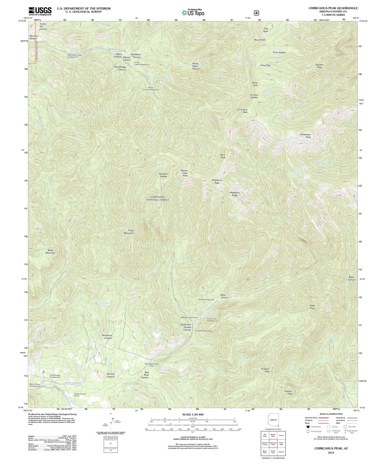 2012 Chiricahua Peak, AZ - Arizona - USGS Topographic Map