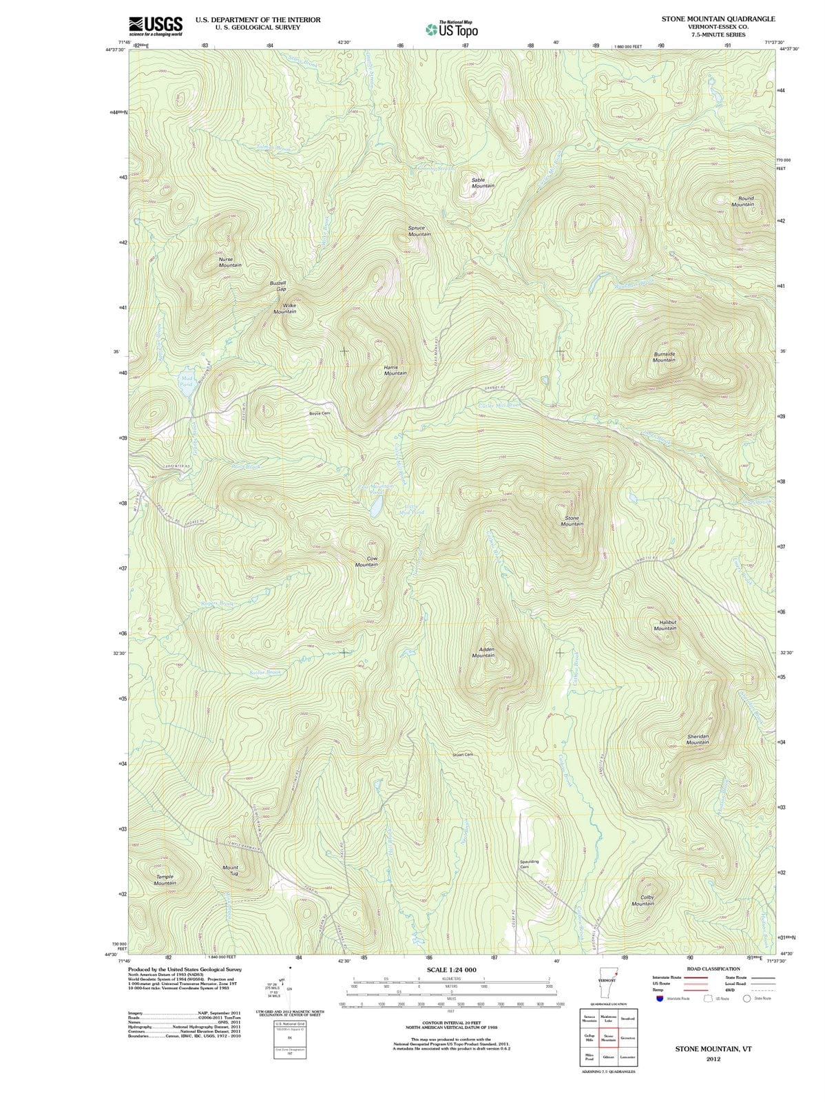 2012 Stone Mountain, VT - Vermont - USGS Topographic Map