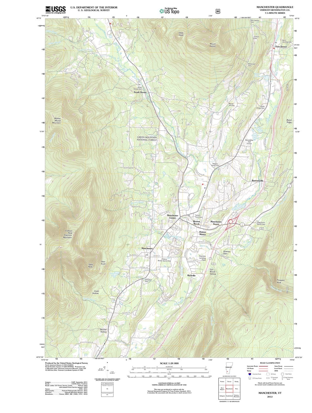 2012 Manchester, VT - Vermont - USGS Topographic Map
