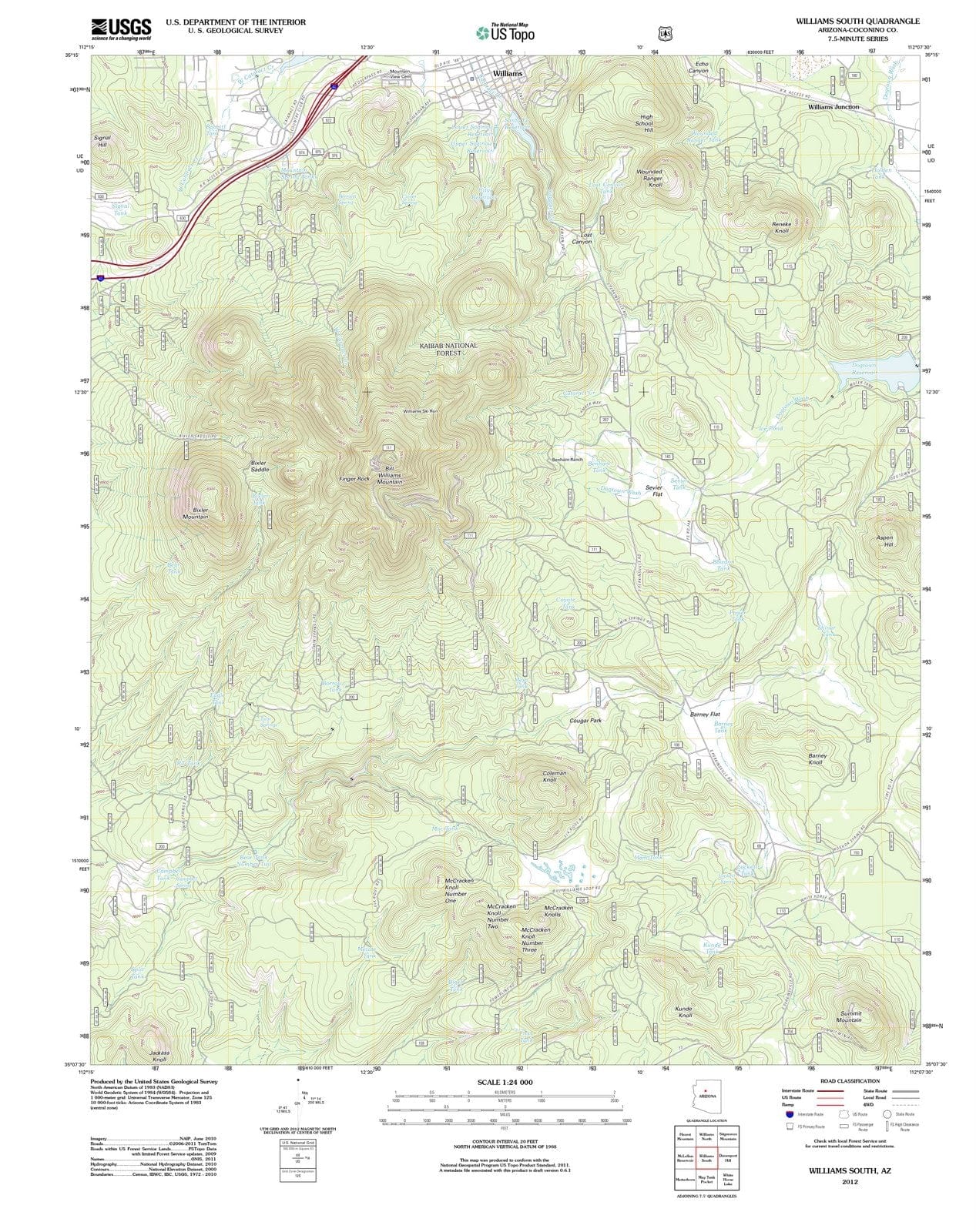 2012 Williams South, AZ - Arizona - USGS Topographic Map