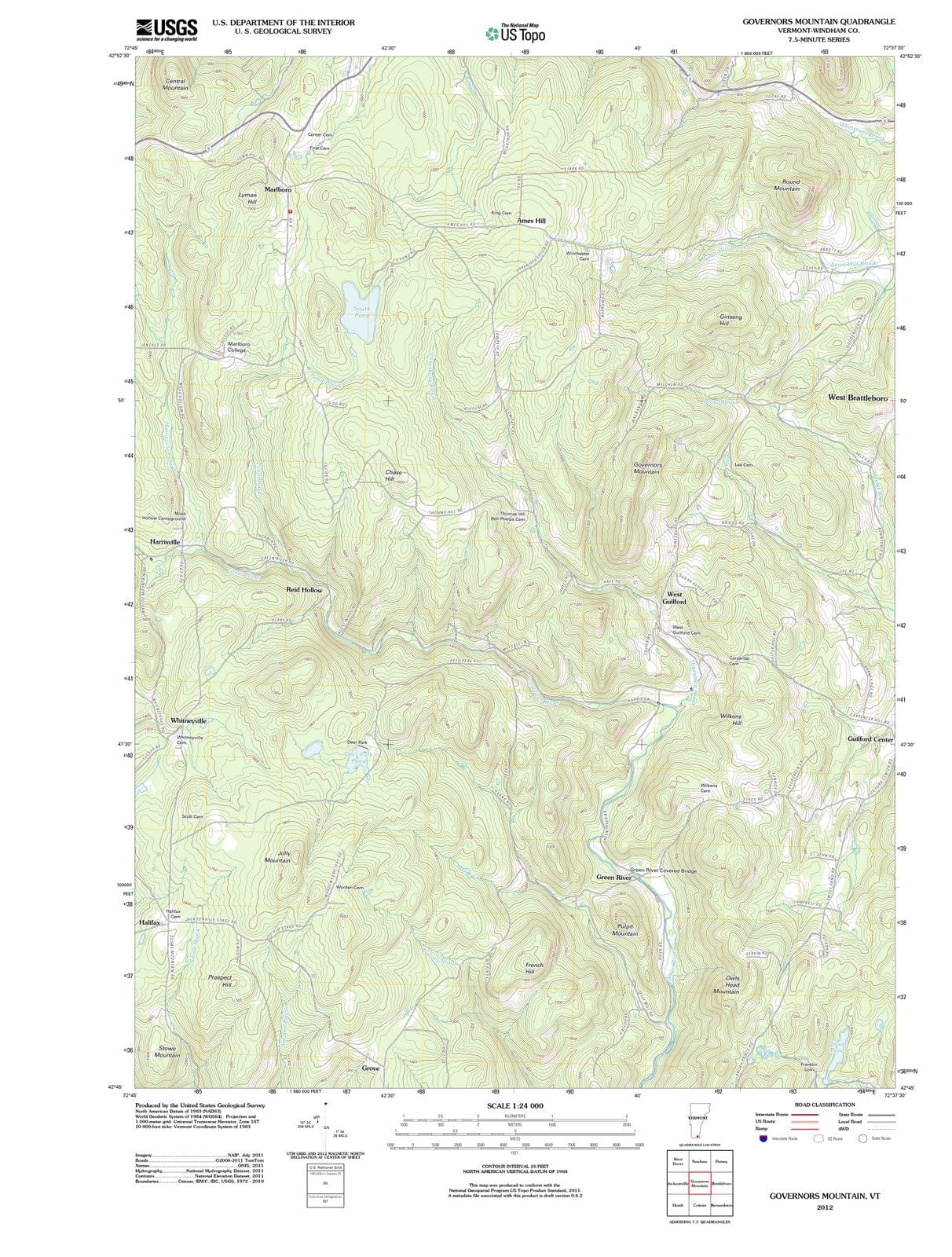 2012 Governors Mountain, VT - Vermont - USGS Topographic Map