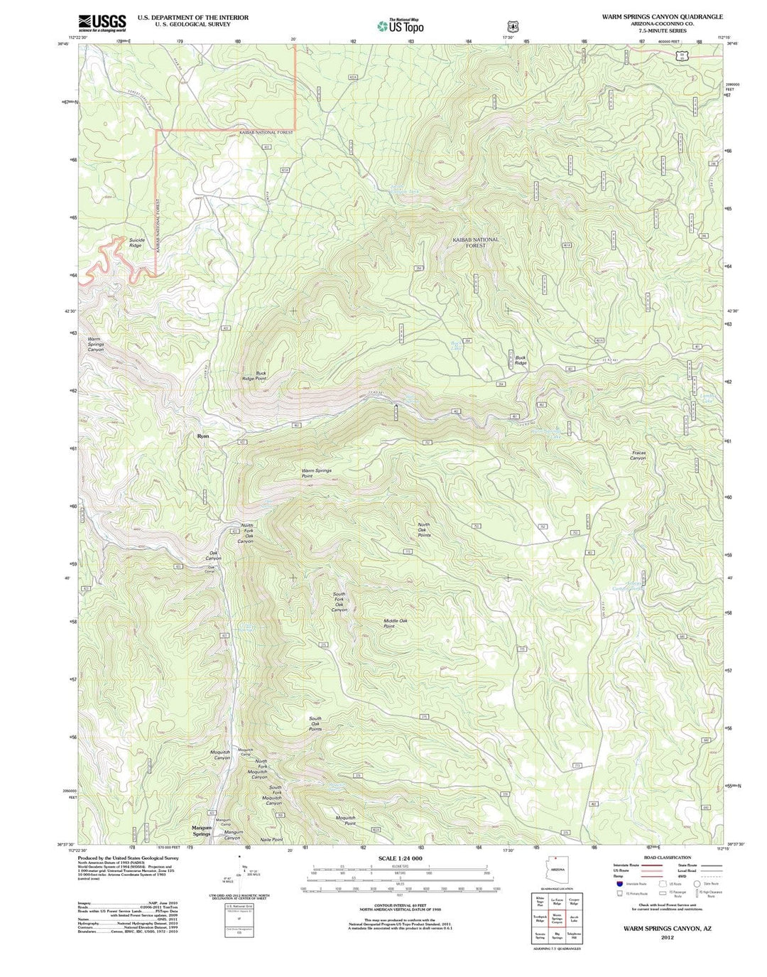 2012 Warm Springs Canyon, AZ - Arizona - USGS Topographic Map
