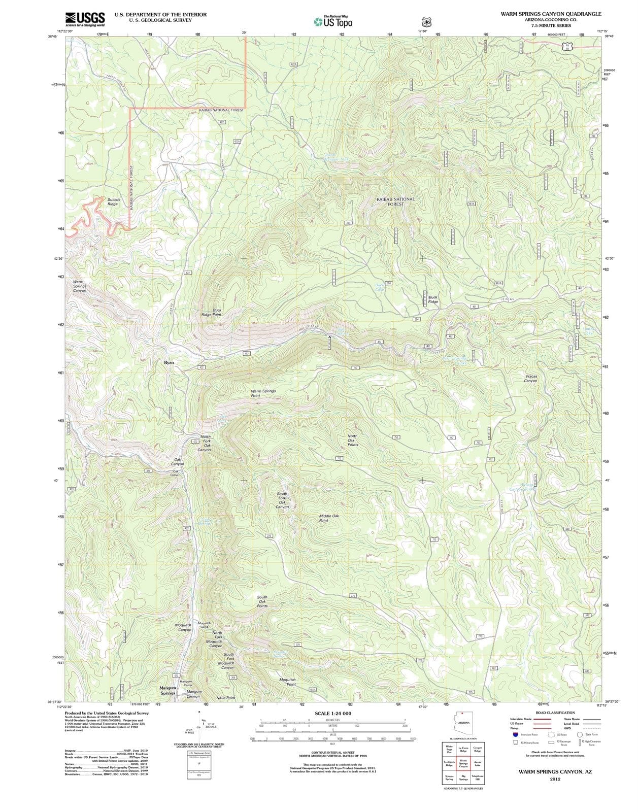 2012 Warm Springs Canyon, AZ - Arizona - USGS Topographic Map