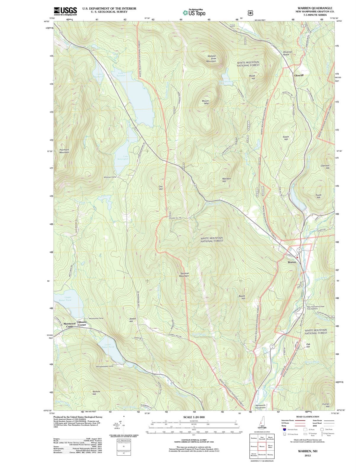 2012 Warren, NH - New Hampshire - USGS Topographic Map