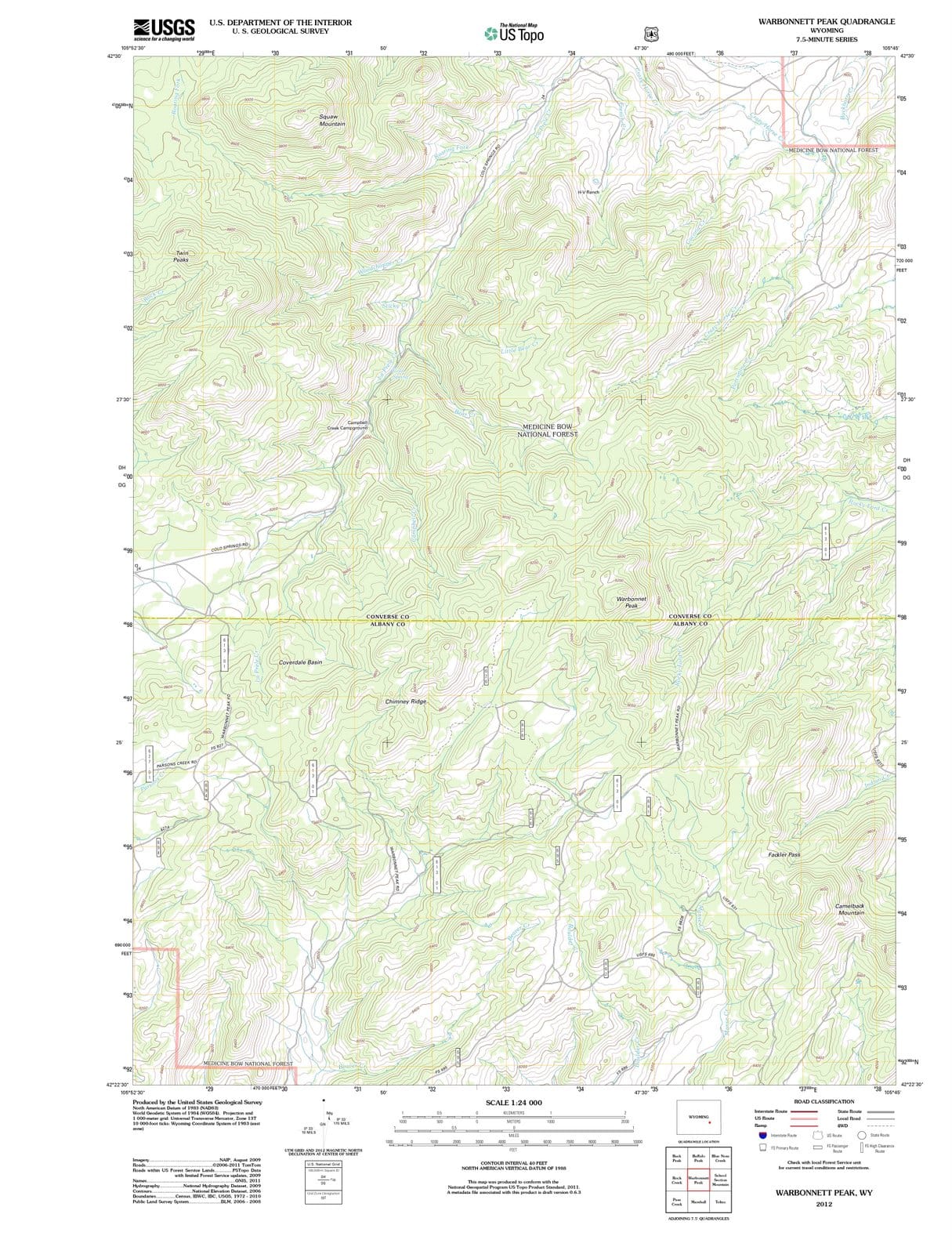 2012 Warbonnett Peak, WY - Wyoming - USGS Topographic Map