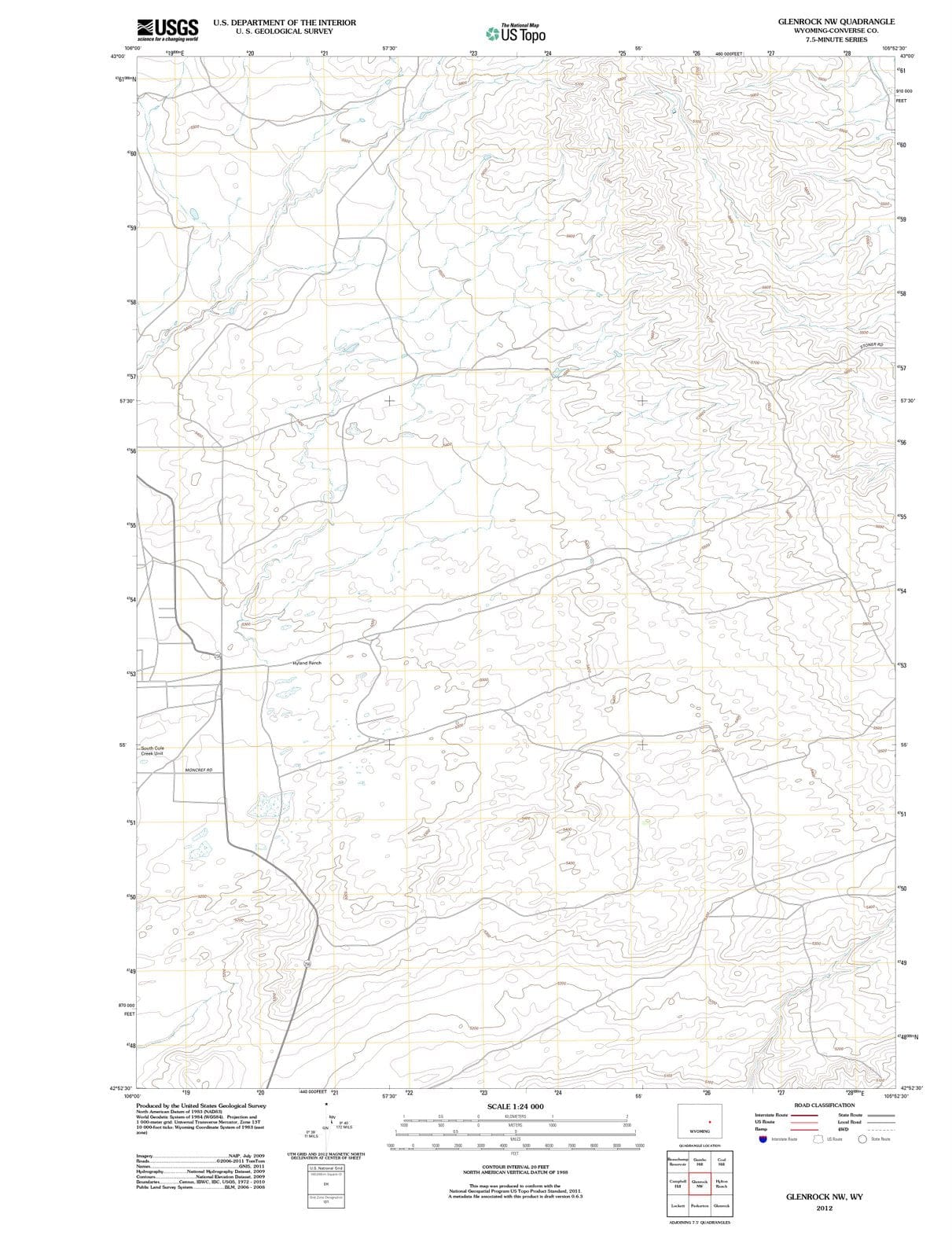 2012 Glenrock, WY - Wyoming - USGS Topographic Map