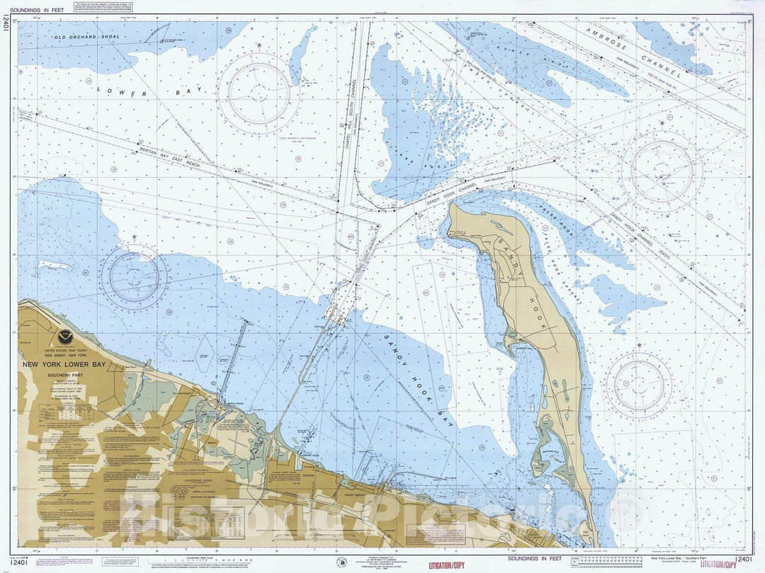 Historic Nautical Map - New York Lower Bay - Southern Part, 1988 NOAA Chart - New York, New Jersey (NY, NJ) - Vintage Wall Art