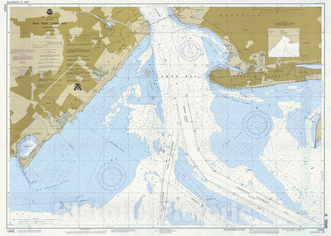 Historic Nautical Map - New York Lower Bay - Northern Part, 1995 NOAA Chart - New York (NY) - Vintage Wall Art