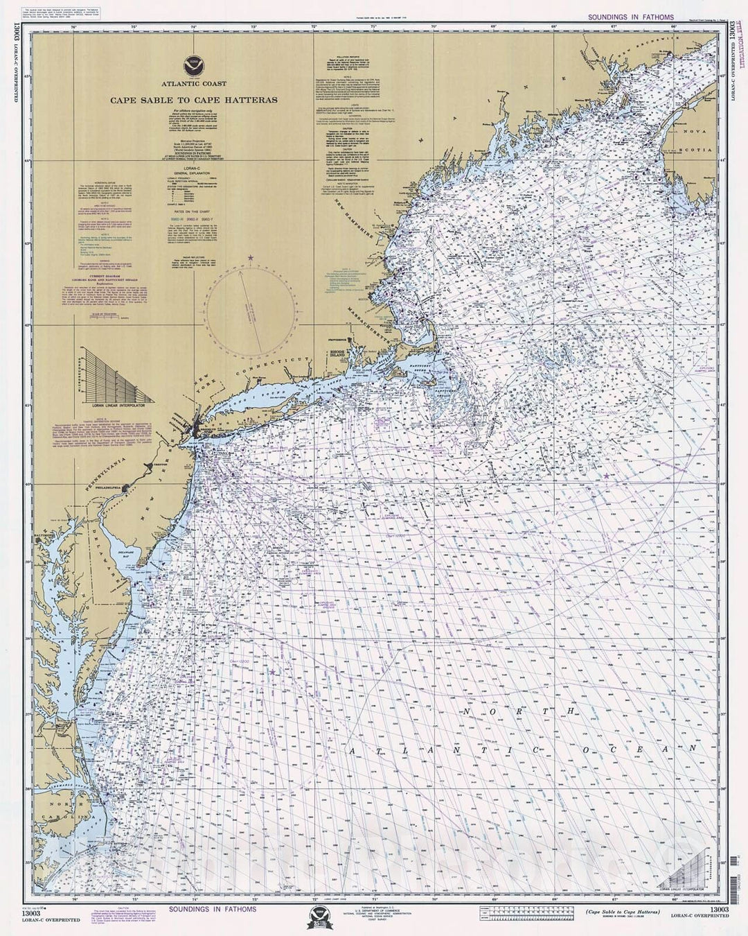 Historic Nautical Map - Cape Sable To Cape Hatteras, 1995 NOAA Chart - (PH, ME, MD, VA, NH, NC, NY, CT, MA, DE) - Vintage Wall Art -