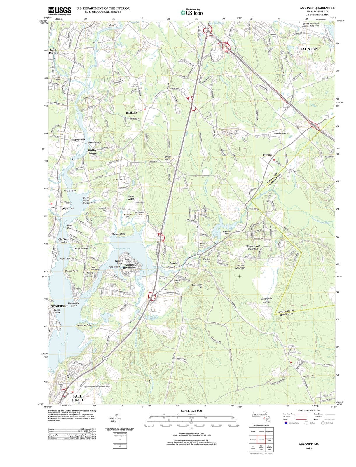 2012 Assonet, MA - Massachusetts - USGS Topographic Map