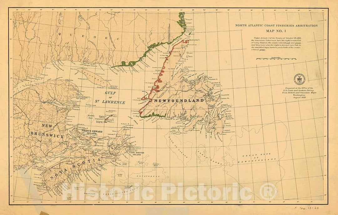 Historic Nautical Map - North Atlantic Coast Fisheries Arbitration, 1909 NOAA Cartographic - Vintage Wall Art