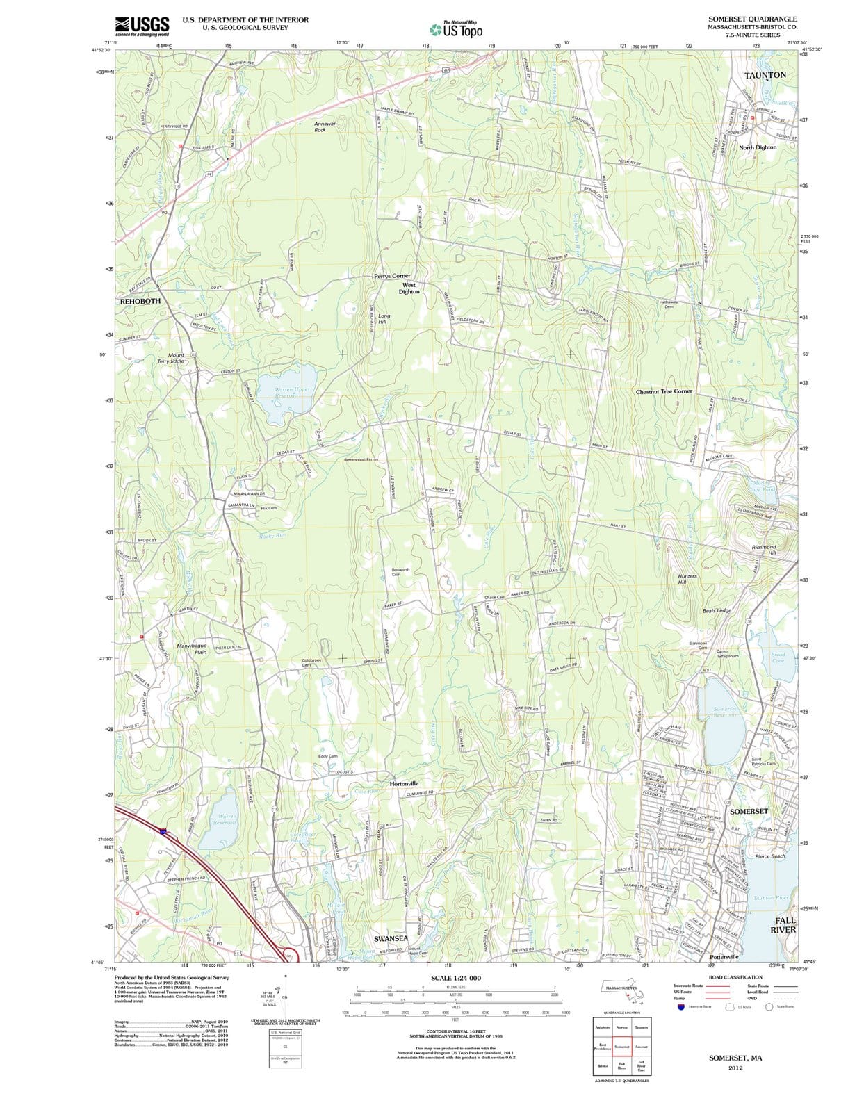 2012 Somerset, MA - Massachusetts - USGS Topographic Map