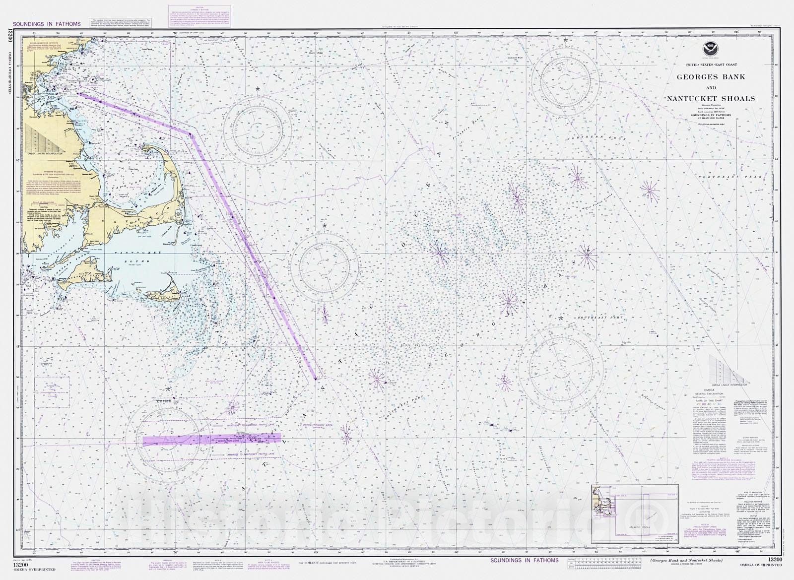 Historic Nautical Map - Georges Bank And Nantucket Shoals, 1985 NOAA Chart - Massachusetts (MA) - Vintage Wall Art