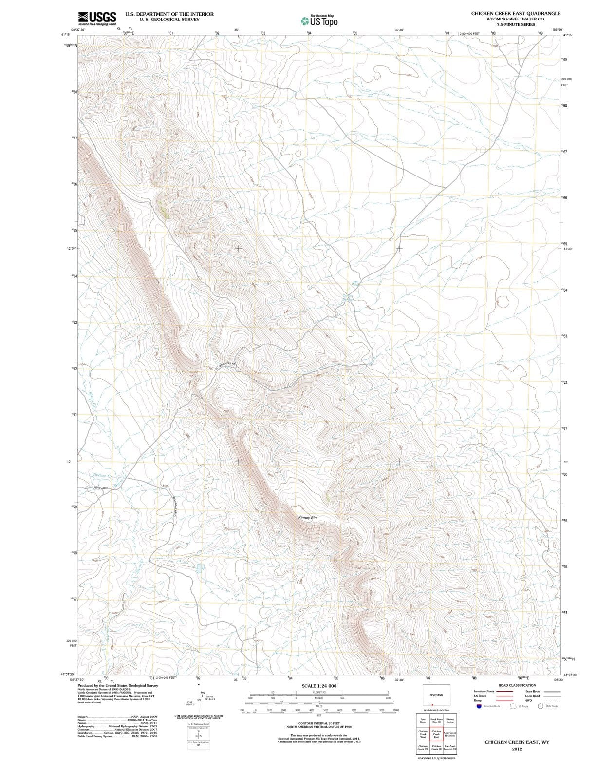 2012 Chicken Creek East, WY - Wyoming - USGS Topographic Map