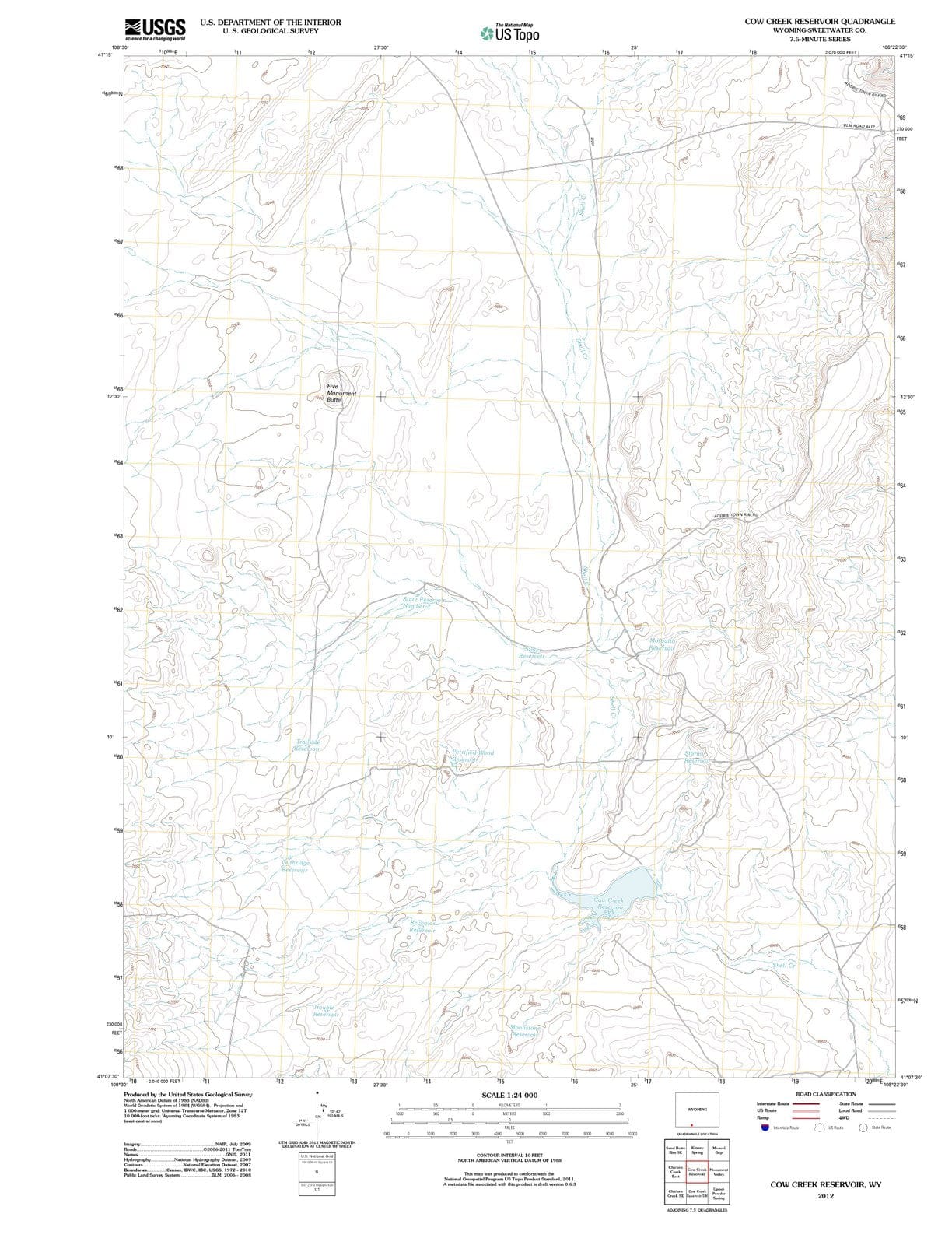 2012 Cow Creek Reservoir, WY - Wyoming - USGS Topographic Map