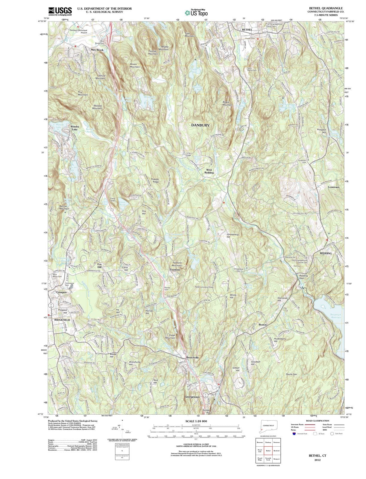2012 Bethel, CT - Connecticut - USGS Topographic Map