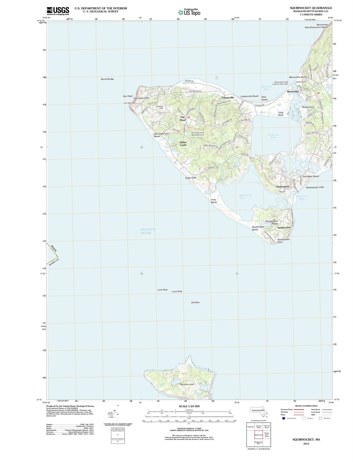 2012 Squibnocket, MA - Massachusetts - USGS Topographic Map