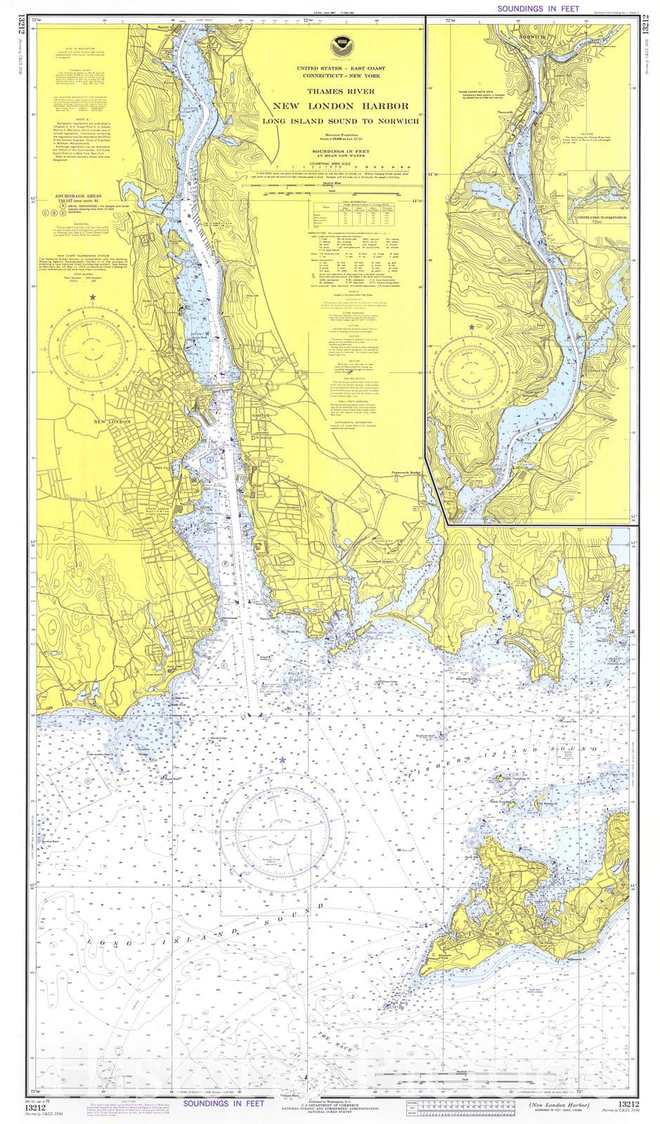 Historic Nautical Map - New London Harbor, 1975 NOAA Chart - New York, Connecticut (NY, CT) - Vintage Wall Art