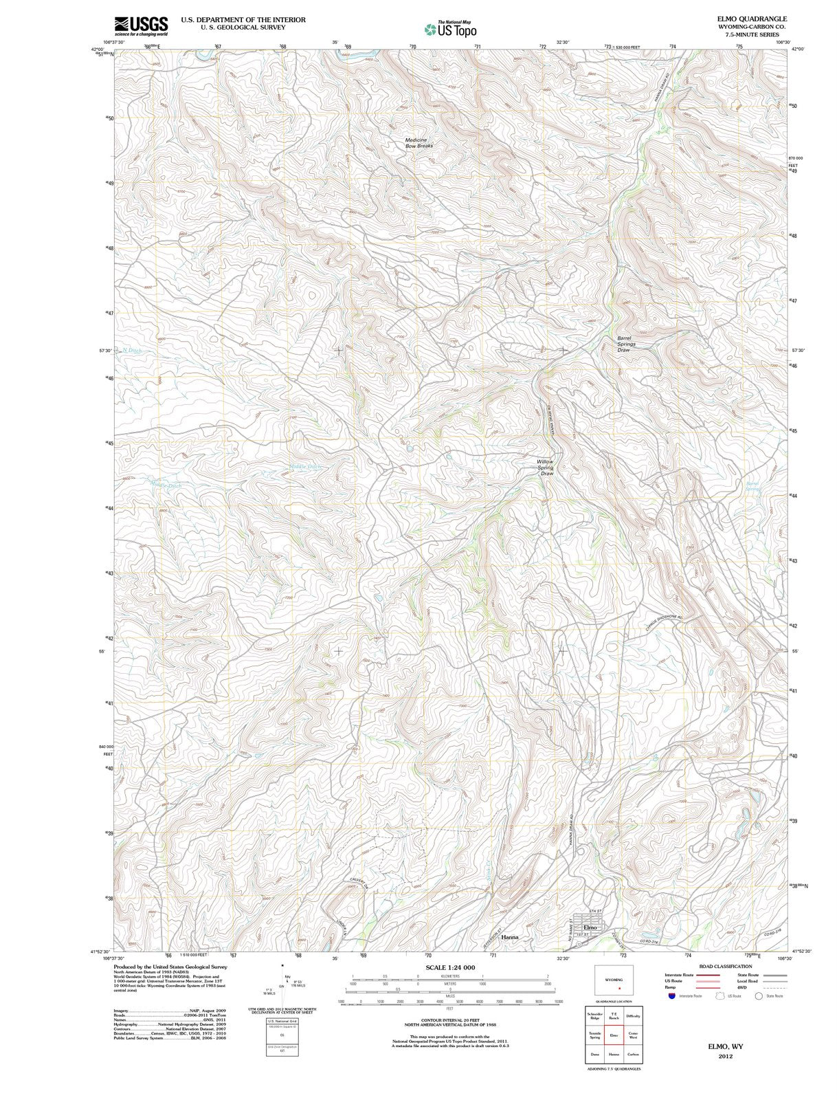 2012 Elmo, WY - Wyoming - USGS Topographic Map