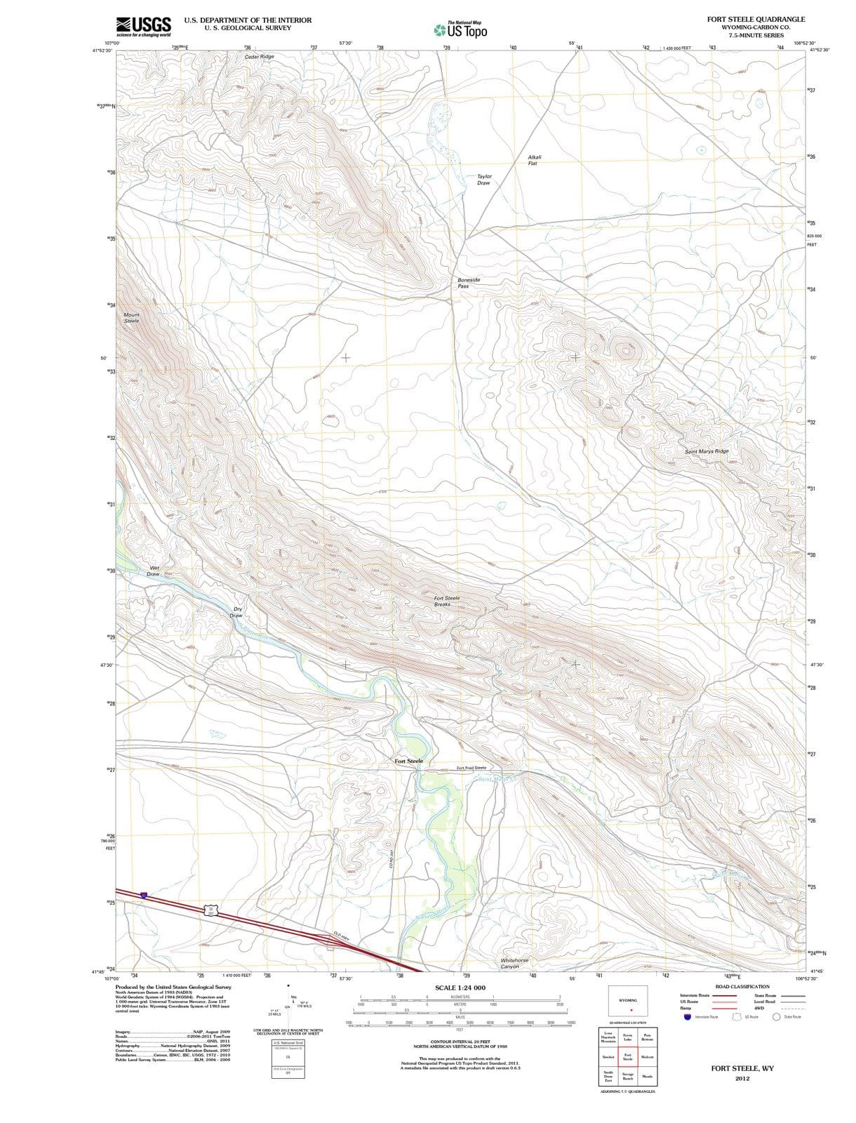 2012 Fort Steele, WY - Wyoming - USGS Topographic Map