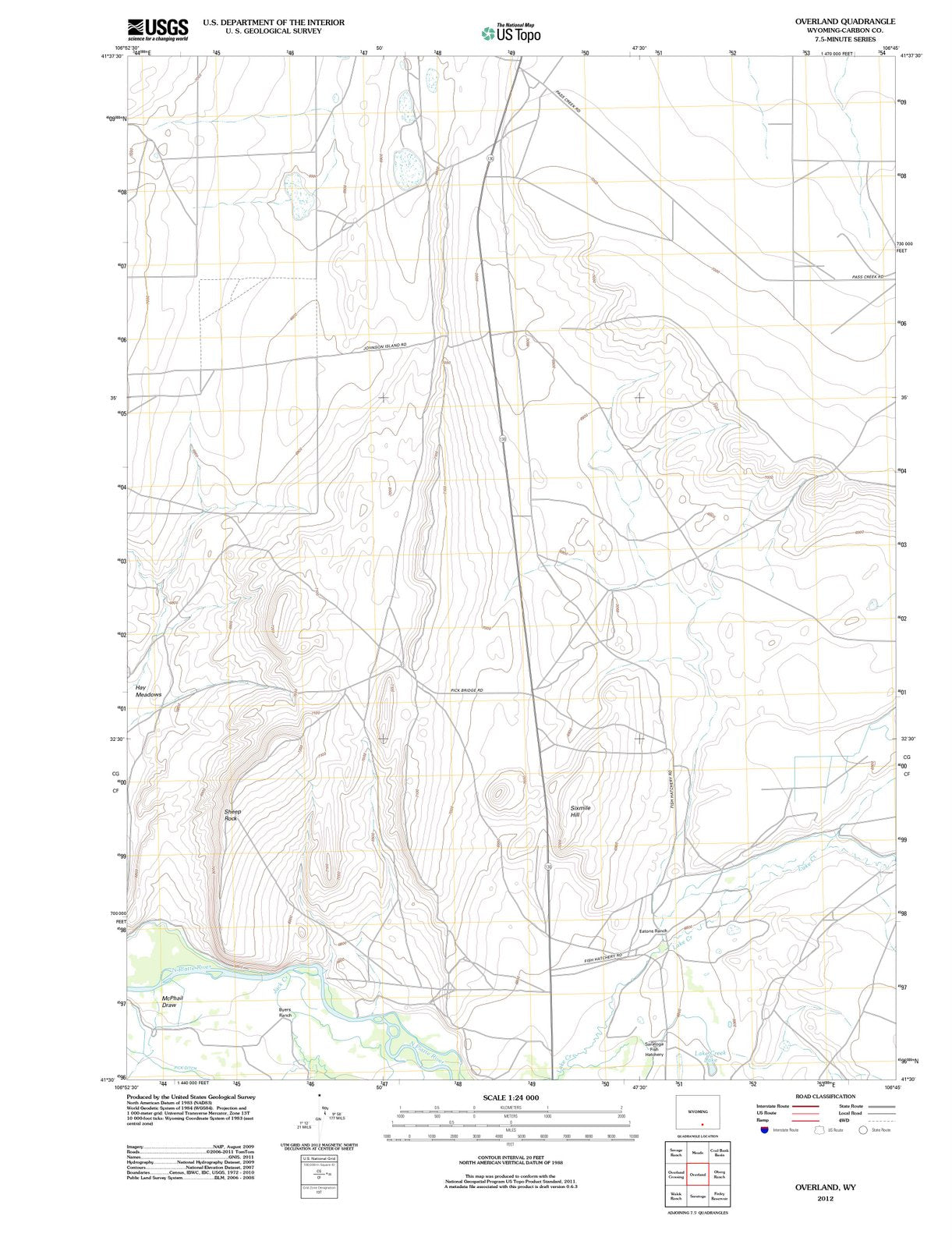 2012 Overland, WY - Wyoming - USGS Topographic Map