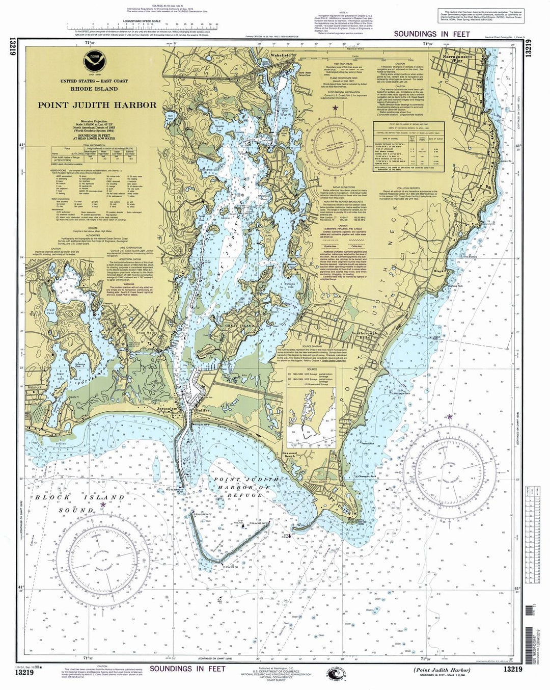 Historic Nautical Map - Point Judith Harbor, 1998 NOAA Chart - Rhode Island (RI) - Vintage Wall Art