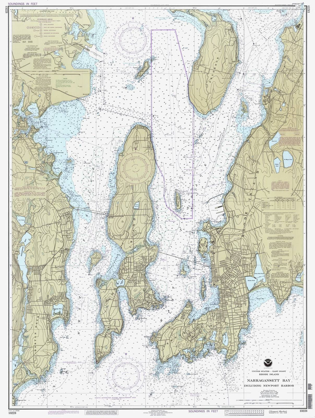 Historic Nautical Map - Narragansett Bay Including Newport Harbor, 1992 NOAA Chart - Rhode Island (RI) - Vintage Wall Art
