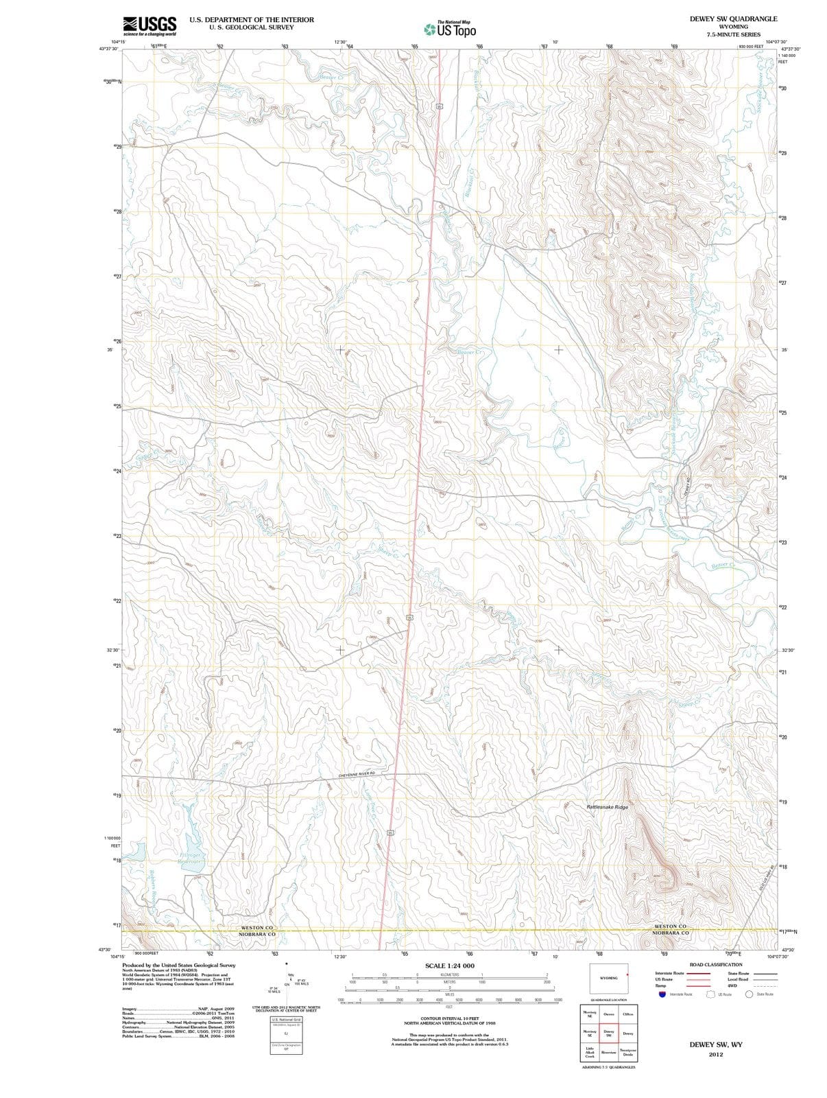 2012 Dewey, WY - Wyoming - USGS Topographic Map