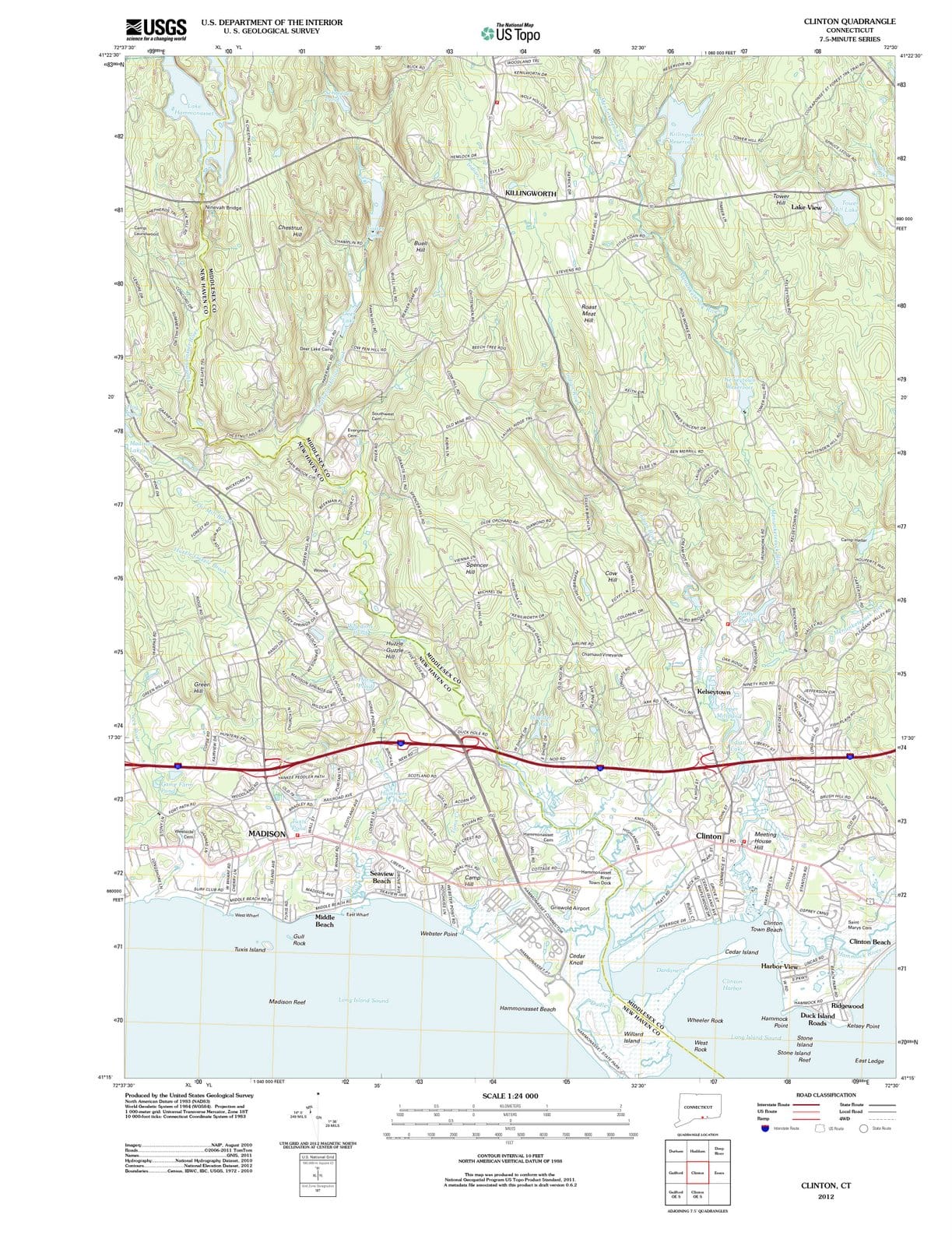 2012 Clinton, CT - Connecticut - USGS Topographic Map